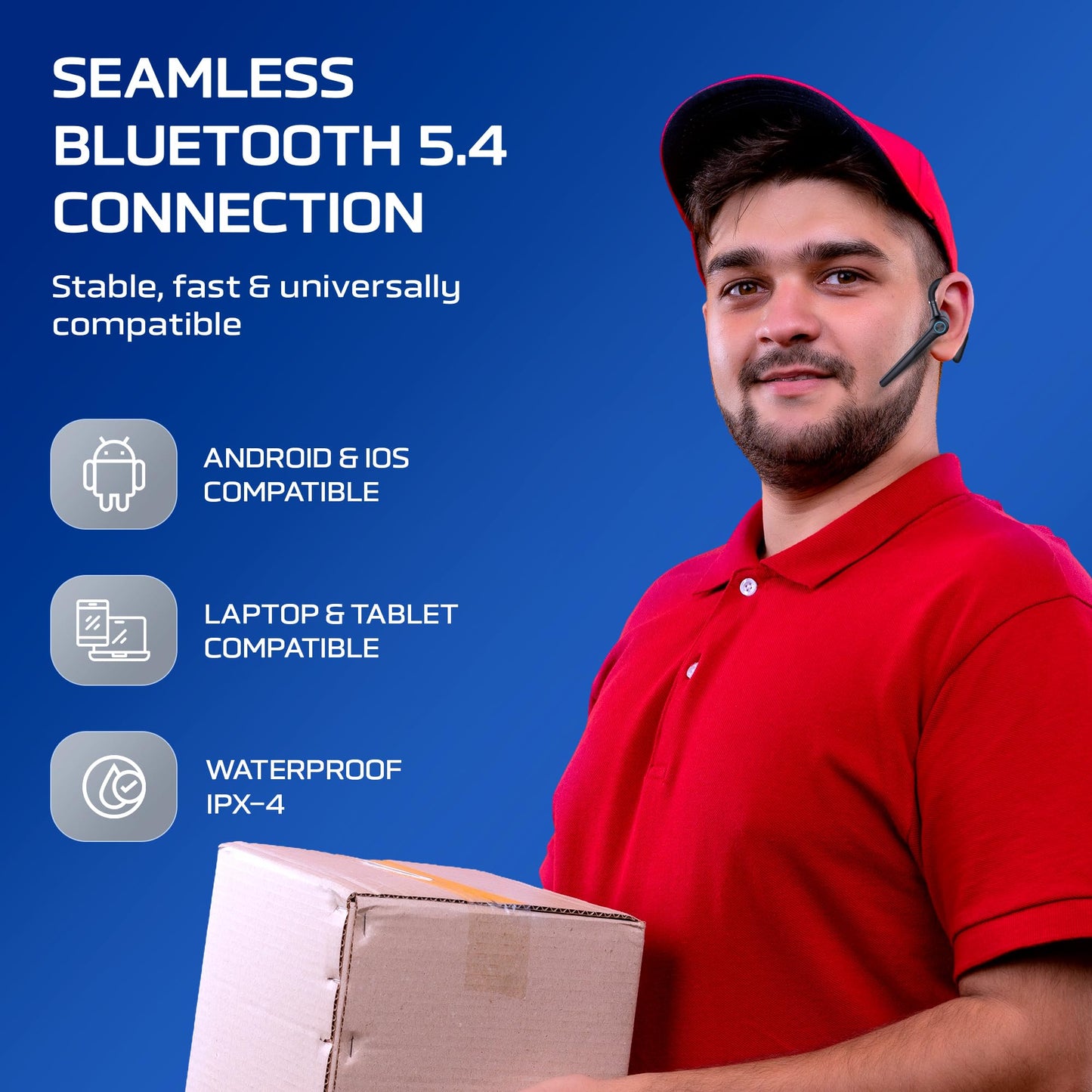 Philips Trucker Bluetooth Earpiece, Wireless Bluetooth Headset with Mic, 400mAh Charging Case with LED Display, All-Day Extended Talktime, Built-in