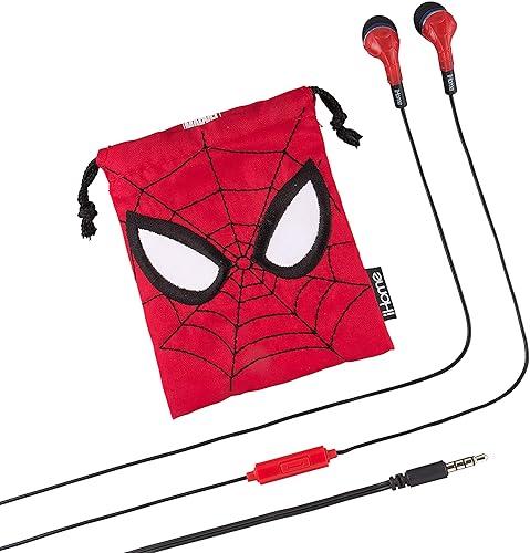 eKids Marvel Avengers Noise Isolating Earbuds with Built in Microphone and Travel Pouch (Spiderman)