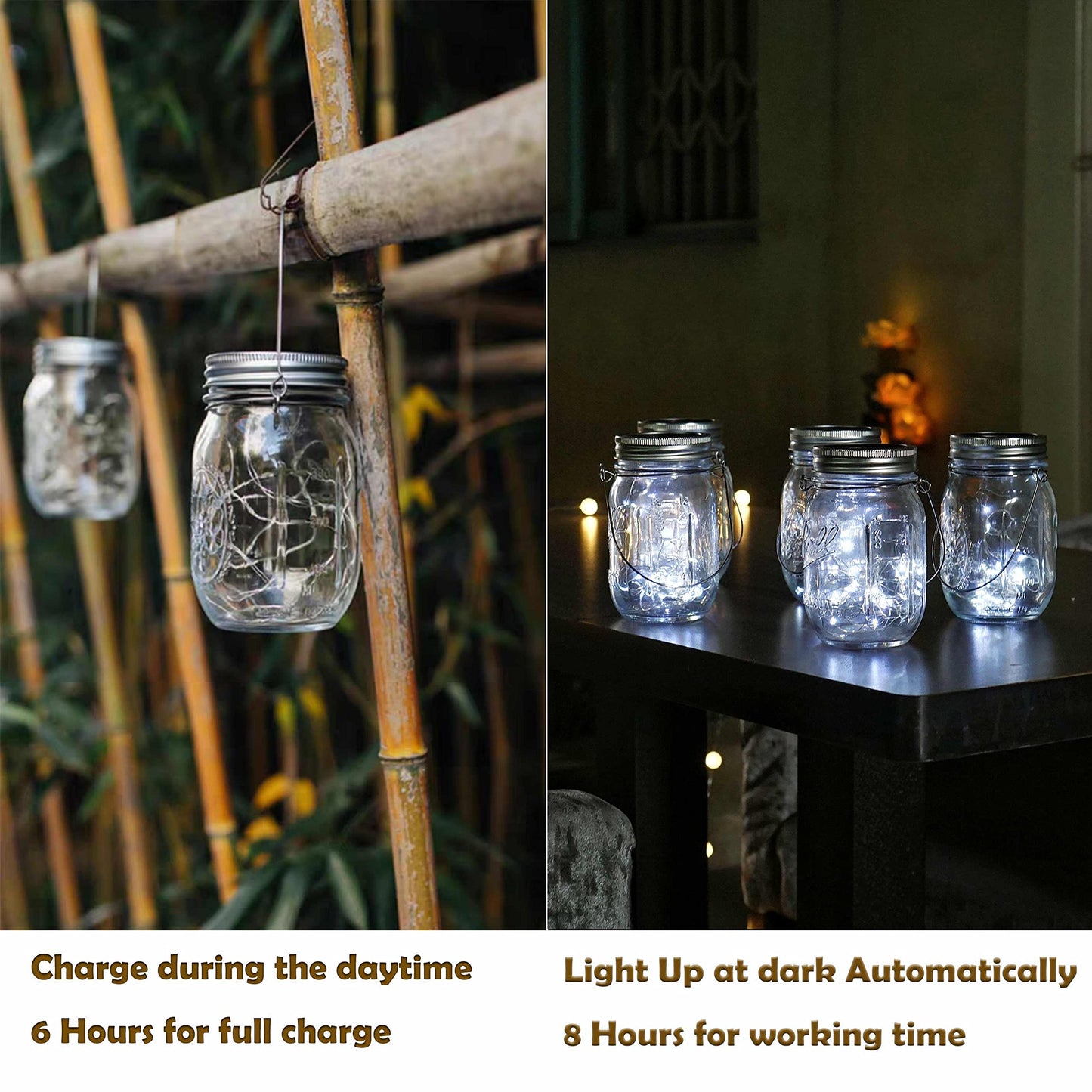 Decorman Solar Mason Jar Lid Lights, 6 Pack 20 LED Waterproof String Fairy Star Firefly Jar Lids Lights for Patio Garden Yard Lawn Party Wedding