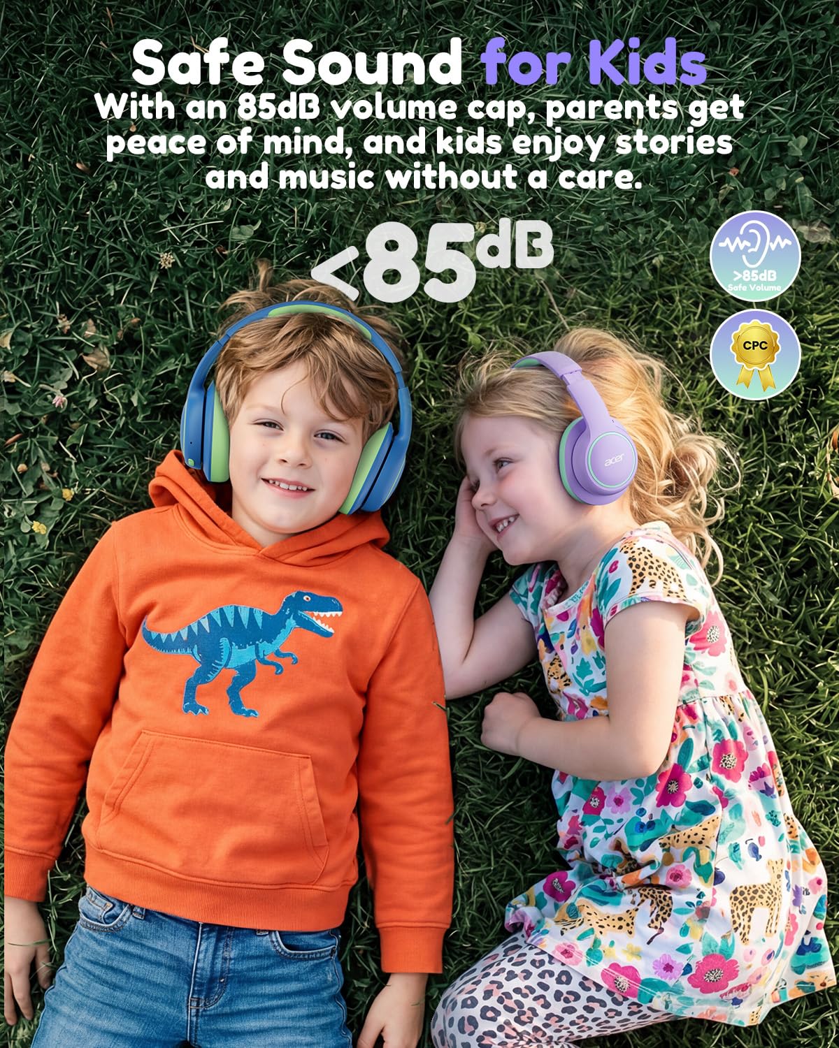 Acer OHR702 Kids Bluetooth Headphones for School with Built-in Mic,Over-Ear