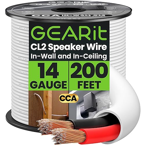 GEARit 14 Gauge Speaker Wire, CL2 Rated 14 Gauge Wire 200ft, Audio Cable with Red/Black Color Coded, Speaker Cable for in-Wall Home Theater, Car