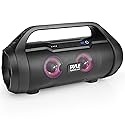 Pyle Portable Bluetooth Boombox Speaker - 40W Max Power, 2.0 Channel Rechargeable Barrel Style Speaker with TWS, LED Lights - AUX In, USB-C, MicroSD