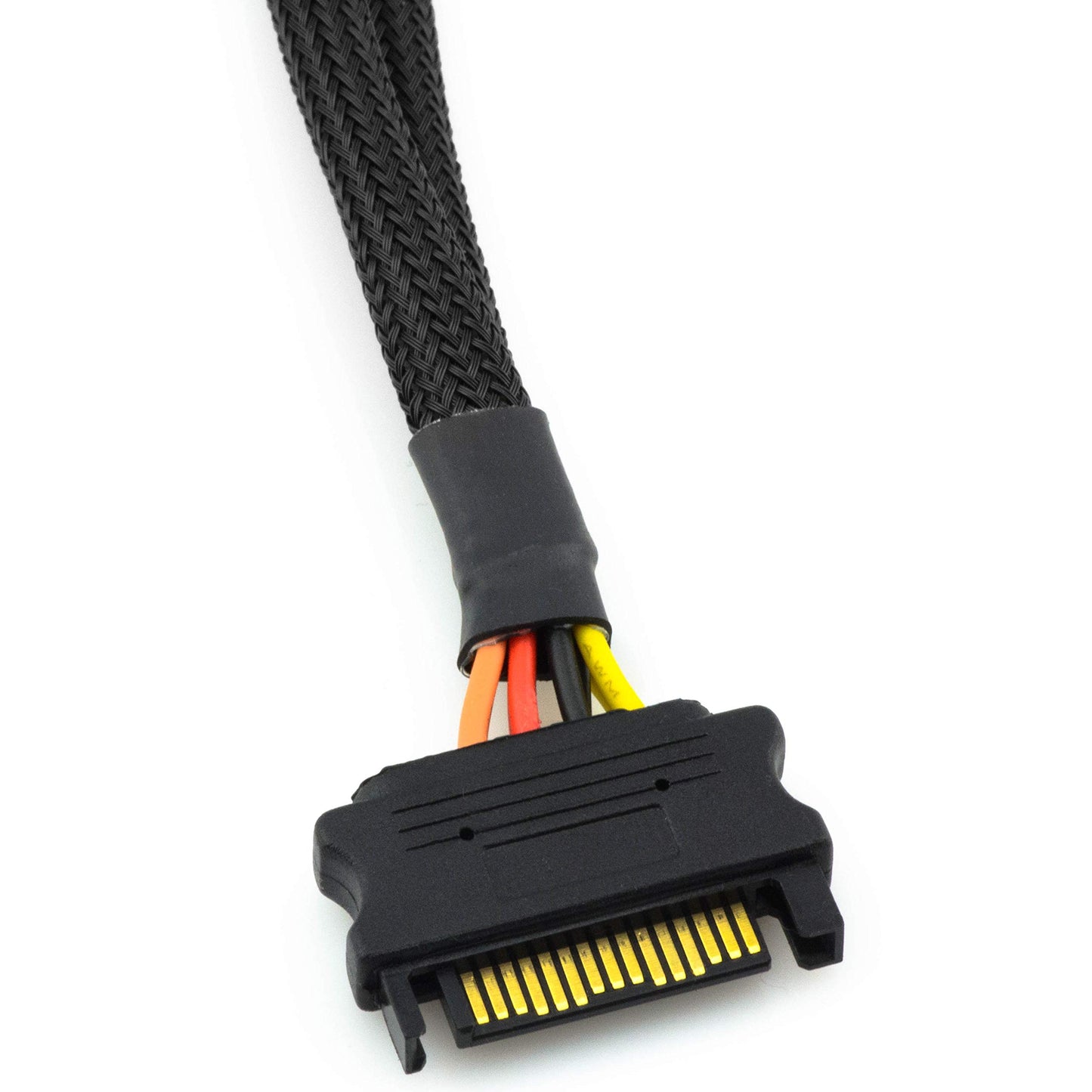 CRJ 12-inch (30cm) SATA to Dual Molex Power Adapter Cable - Black Sleeved, Power Two Peripheral Devices with a 15-Pin SATA Connection