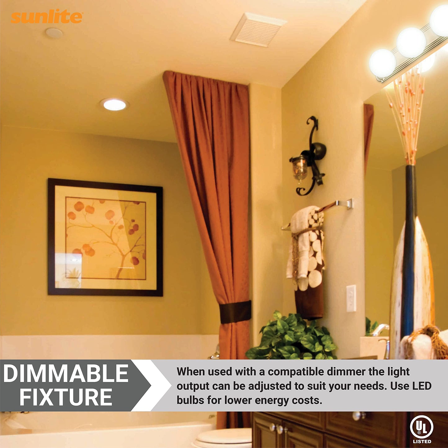 Sunlite 45000 Art Deco Style Brushed Nickel Vanity Light Fixture, 18-Inch, 3 Medium Base Sockets (Bulbs Not Included), Dimmable, UL Listed, Bathroom