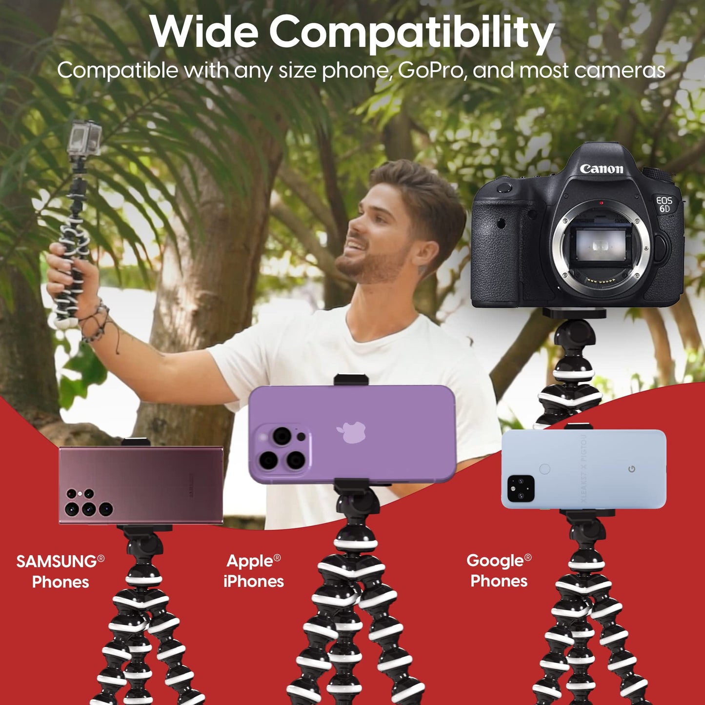 TALK WORKS Flexible Tripod for iPhone, Android, Camera - Bendable Legs, Adjustable Stand Holder with Mini Wireless Remote for Selfies, Vlogging