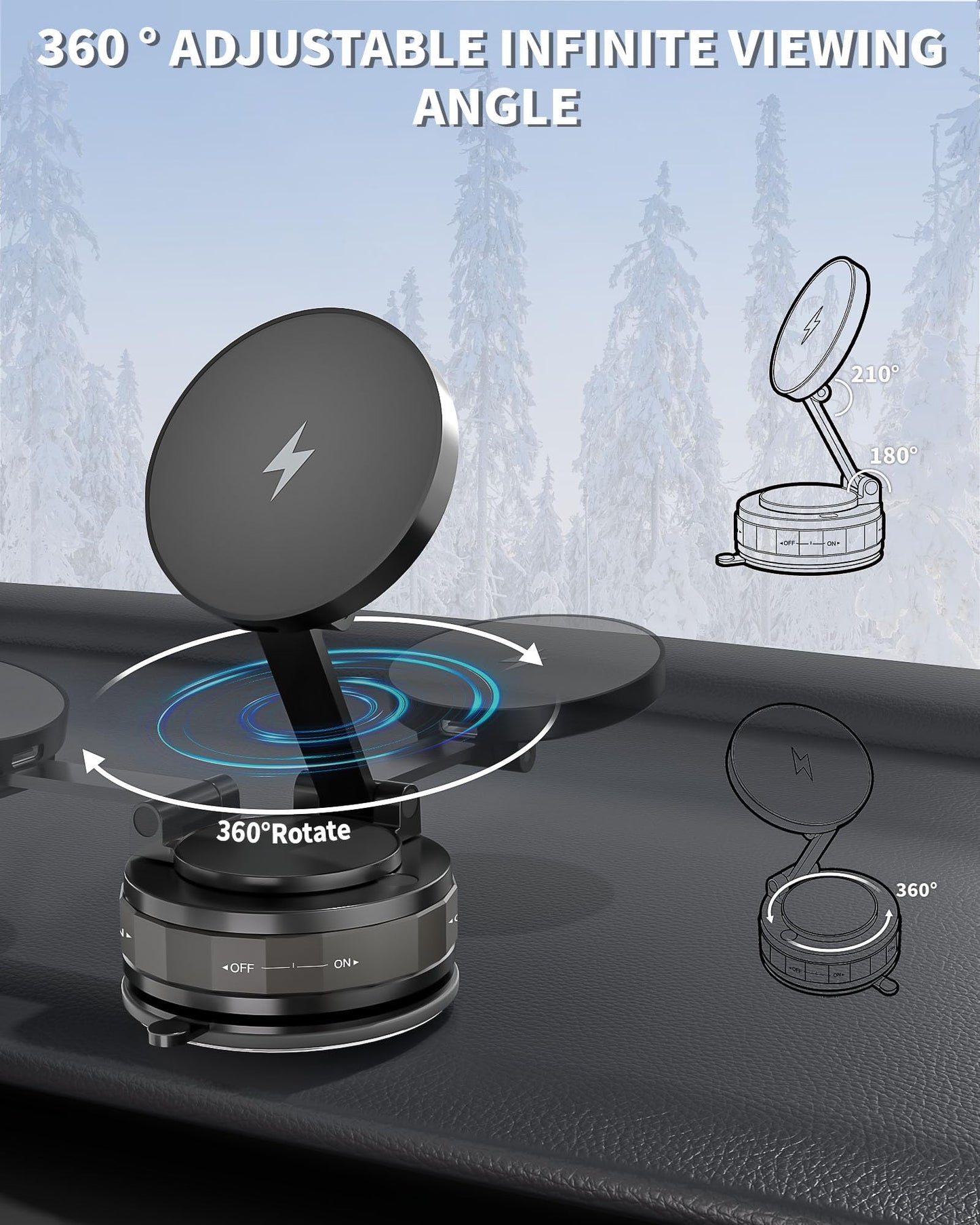 Mag-Safe Car Mount Charger for iPhone, 15W Magnetic Wireless Fast Charging for Car 360° Adjustable Magnetic Phone Holder Compatible with iPhone 17 16