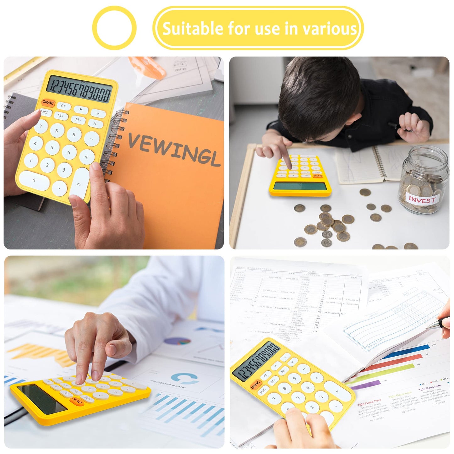 VEWINGL Standard Calculator, 12 Digit Large Display Desktop Calculator with Big Buttons for Office, School, Home & Business