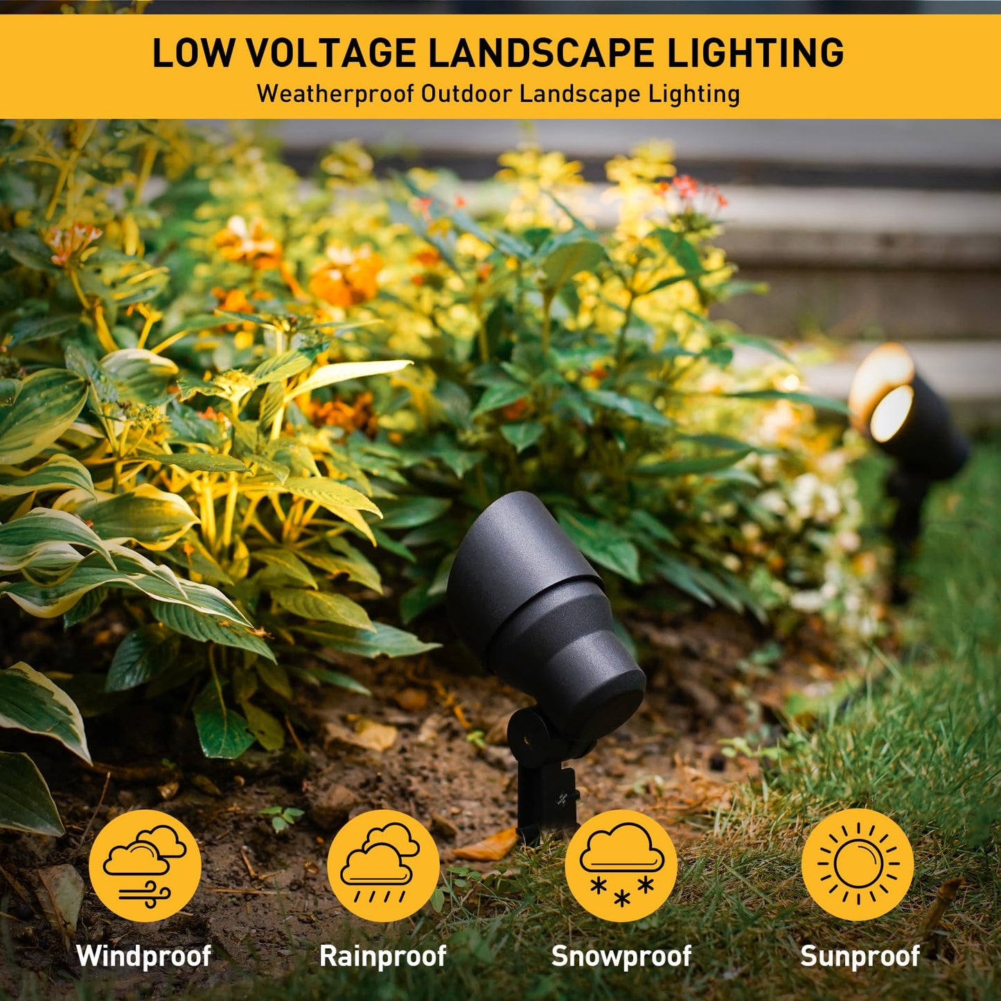 GOLDEN STAR 3W Spot Lights Outdoor LED Lighting Low Voltage Landscape Lights 200Lumen 3000K Warm White Spotlights with Metal Stake & Connector