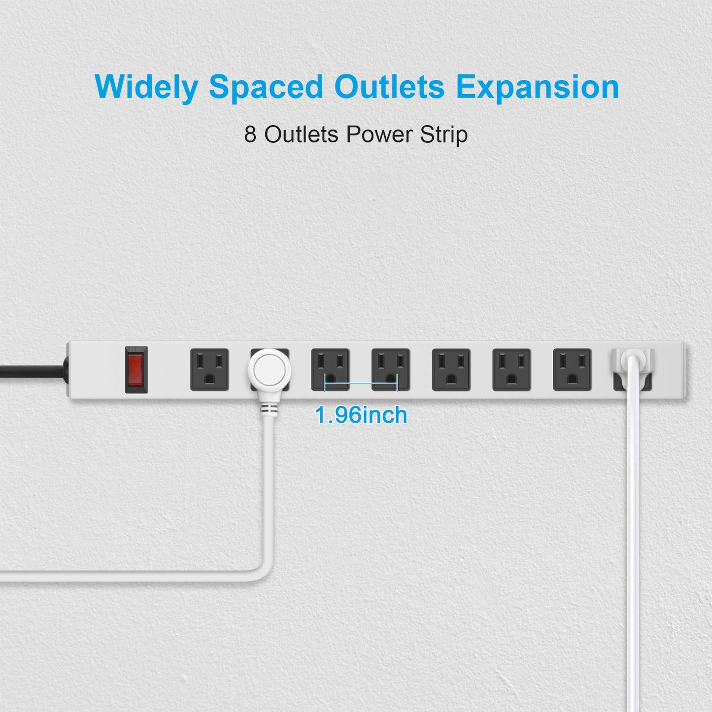 JUNNUJ Metal 8 Outlet Power Strip, Mountable Heavy Duty Power Strip, 1200J Surge Protector Wall Mount Screws Outlet with Switch, Gaming Desk Strips