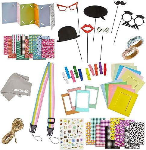 Outlook 2020 Fujifilm Mini Instant Film 12/11/ 9/8/ 70/26/ 90 accessories-20 Sticker Frames+10 Paper Frames + 4 Magnetic Frames + Rainbow Camera Neck