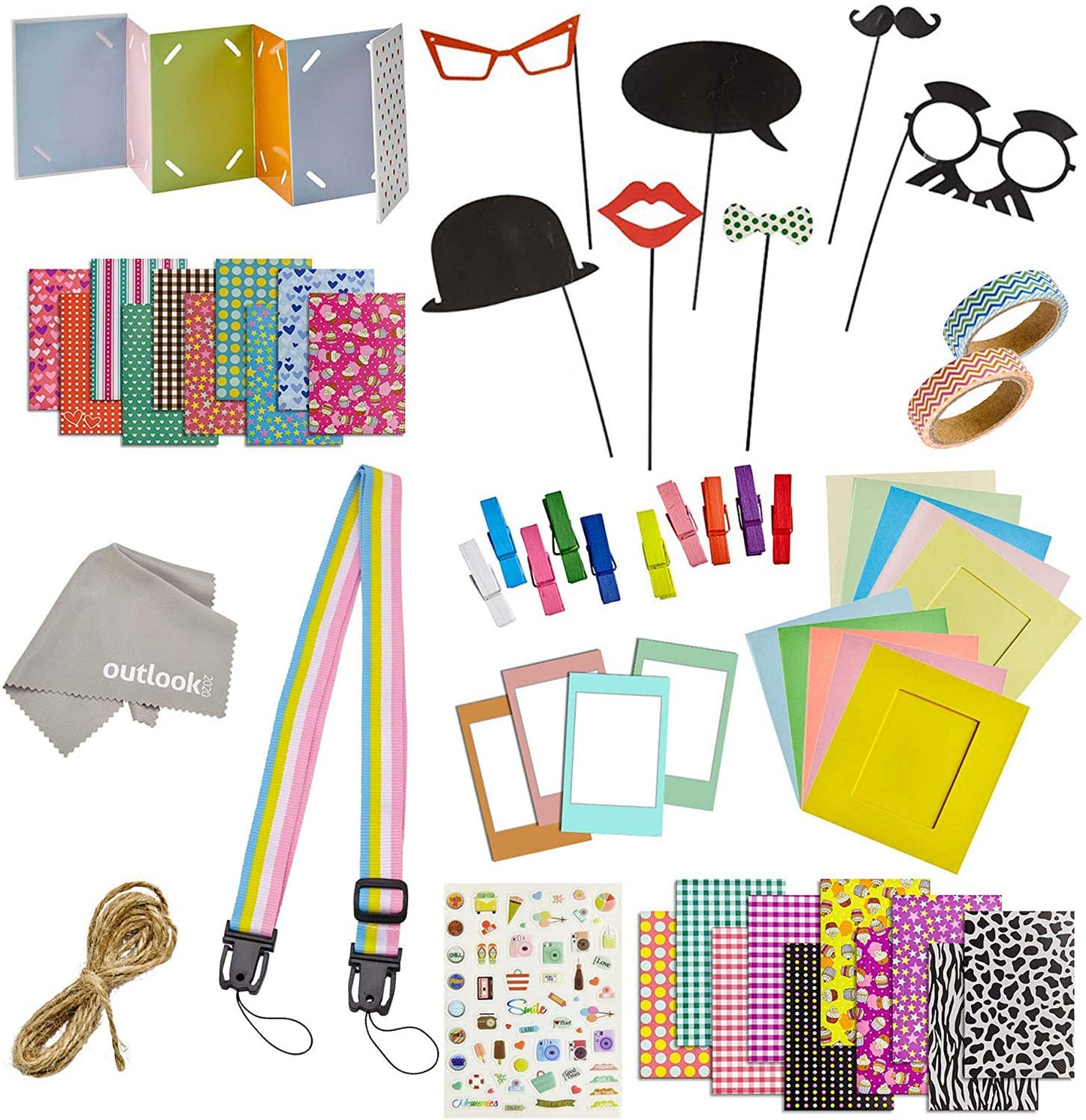 Outlook 2020 Fujifilm Mini Instant Film 12/11/ 9/8/ 70/26/ 90 accessories-20 Sticker Frames+10 Paper Frames + 4 Magnetic Frames + Rainbow Camera Neck