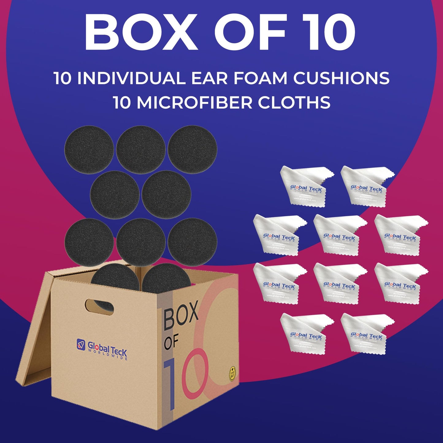 Foam Earpad Cushion for Jabra Headset Evolve 20, 30, 40, 65 - 10-Pack Replacement Kit Ear Cushions by Global Teck