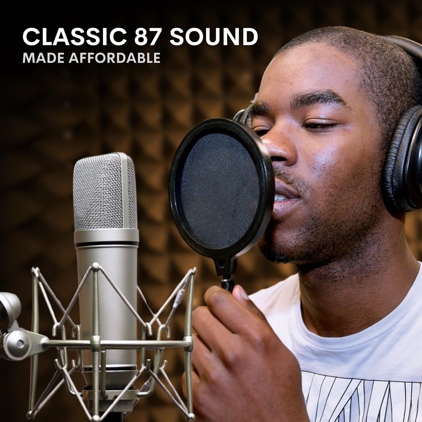 Melon Audio MA-87 Studio Condenser Microphone, 26mm Gold Large Diaphragm Capsule, Including Foam Filter, Metal Shock Mount, XLR Cable and Mic Bag