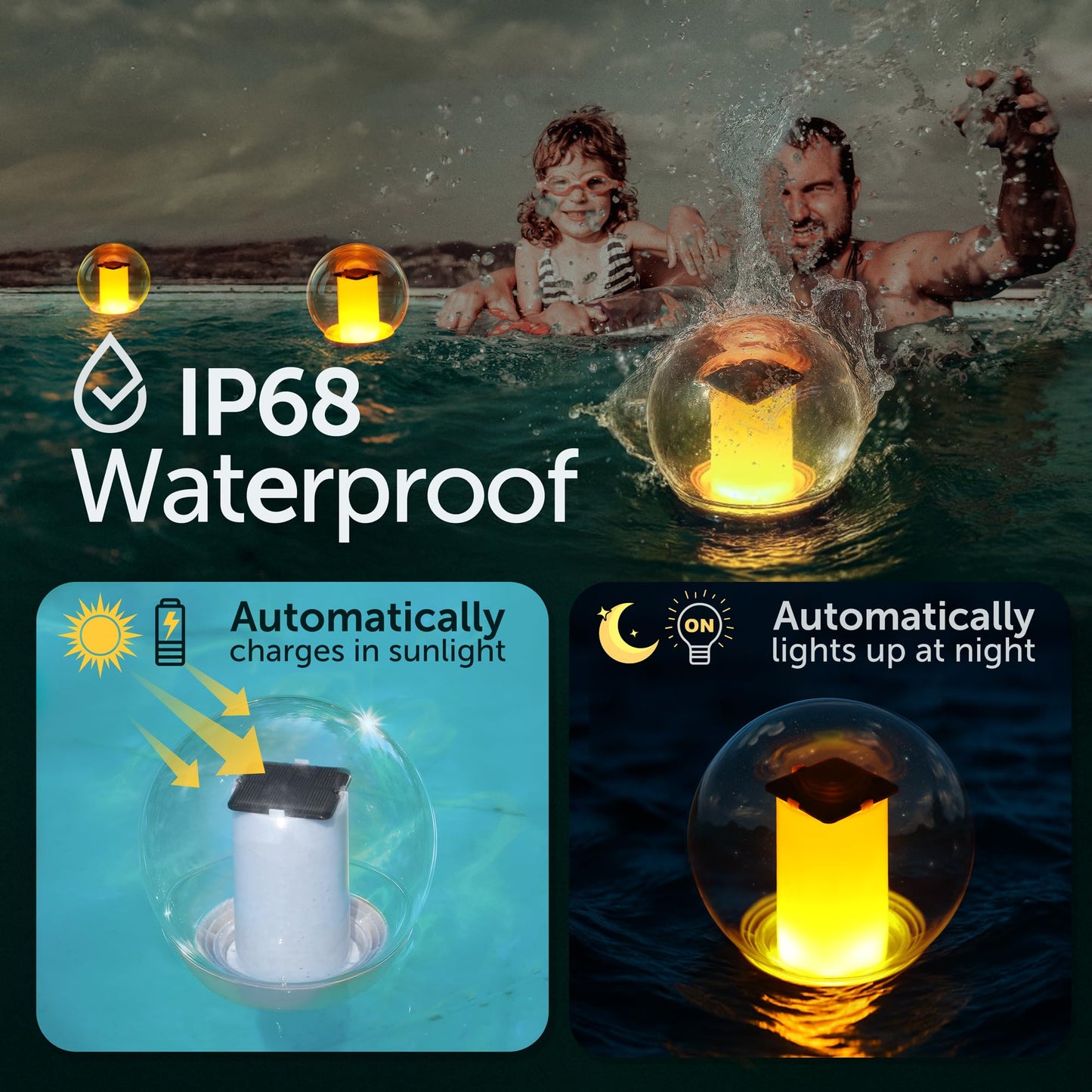 VISOFO Solar Floating Pool Lights for Swimming Pool | Outdoor Waterproof Decorations Solar Powered Flame Led Lamp Inground Pond Flickering Decor Party