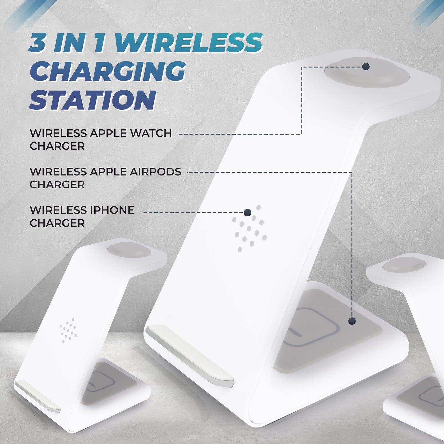 3 in 1 Wireless Fast Charger Station HATAKY with Selfie Ring Light for Apple Watch 6/SE/5/4/3/2, Airpods 2/ Pro, iPhone 13/12 Pro Max/11 Pro XR/XS/X