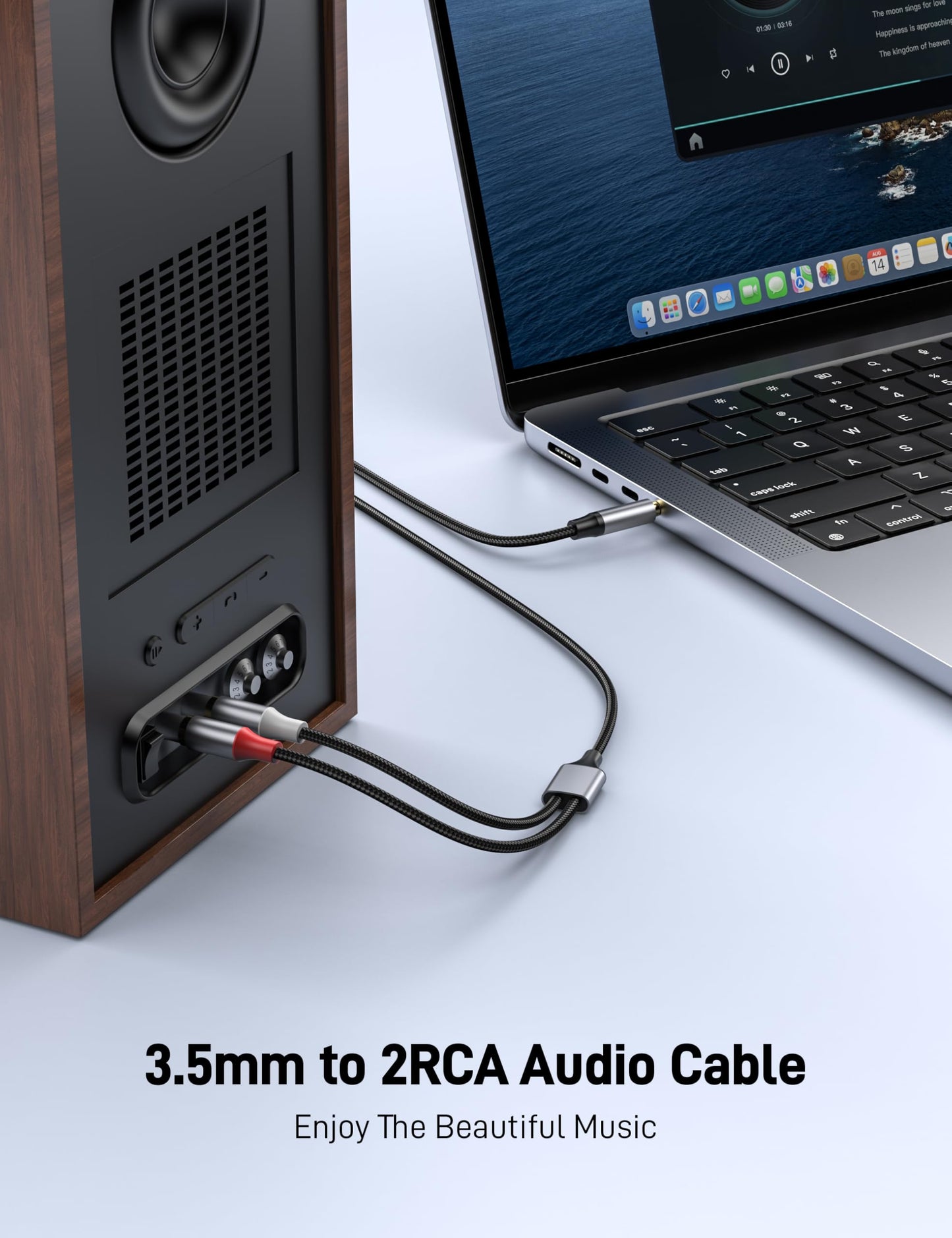 KAYQINHO 3.5mm to 2RCA Audio Cable 16FT, Auxiliary RCA Headphone Male to Male Splitter, Nylon Braided, Heavy Duty Shielded Aux Cable for Home Theater