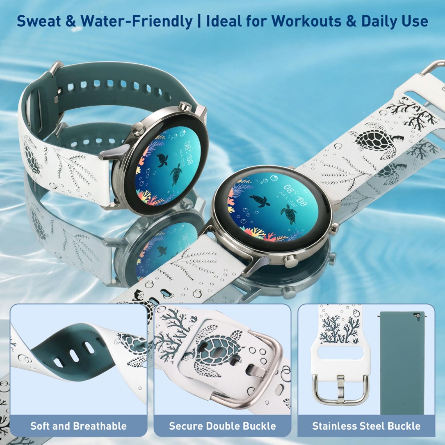 HMFCBFSS Engraved Seaturtle Soft Band for Samsung Galaxy Watch 9/8-44/40mm