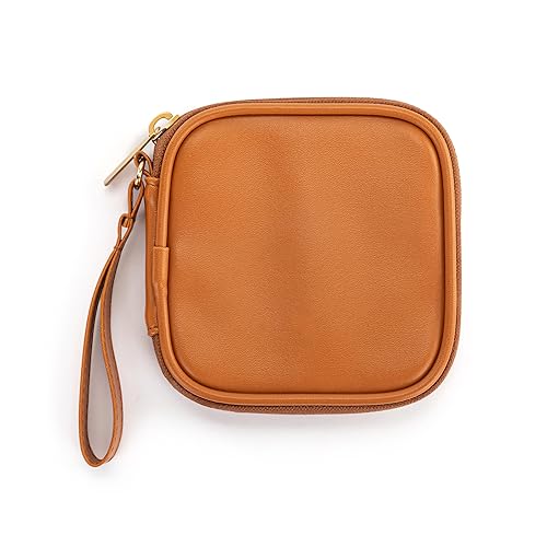 DEMDACO Electronic Accessories Tech Pouch Carry Case Travel Organizer for Cables Chargers and Headphones 4 x 4 Inch Saddle Brown