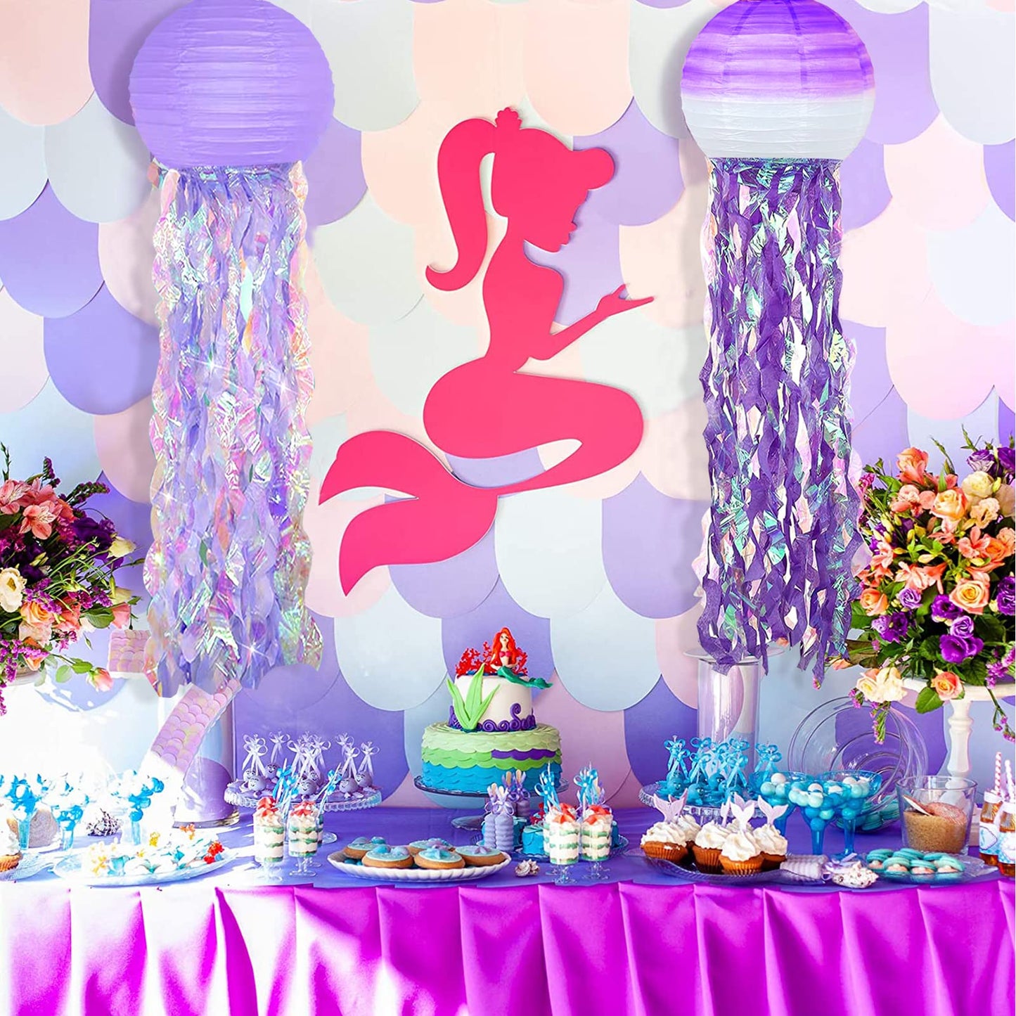 6 Packs Jellyfish Paper Lanterns Hanging Mermaid Wishes Lantern Gradient Purple Lavender Purple Ocean Theme Party Supplies Great for Kids Birthday