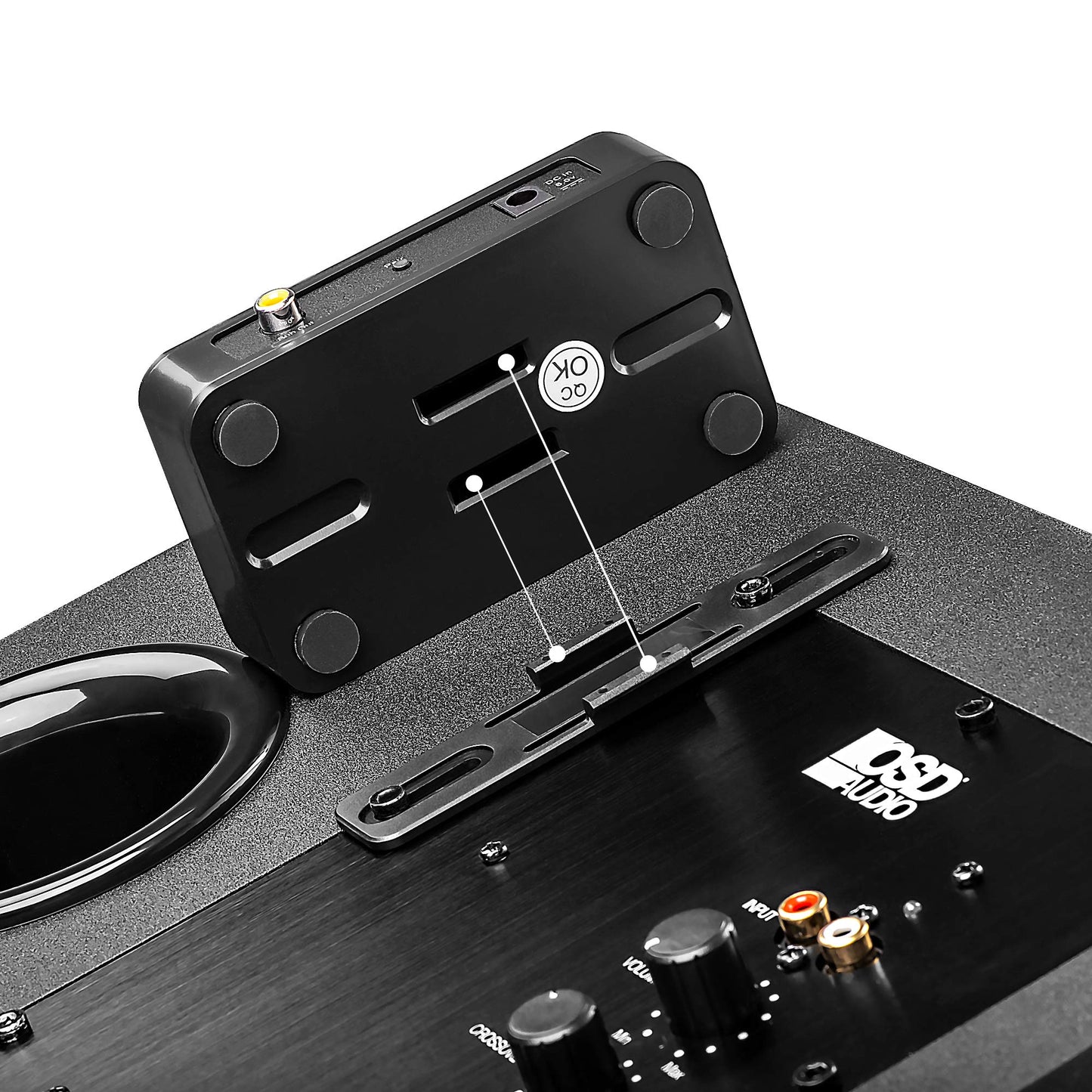 OSD Audio Wireless 5.8G Subwoofer Transmitter/Receiver Kit Dual Source, Diversity Antennas and Brackets Nero WSA