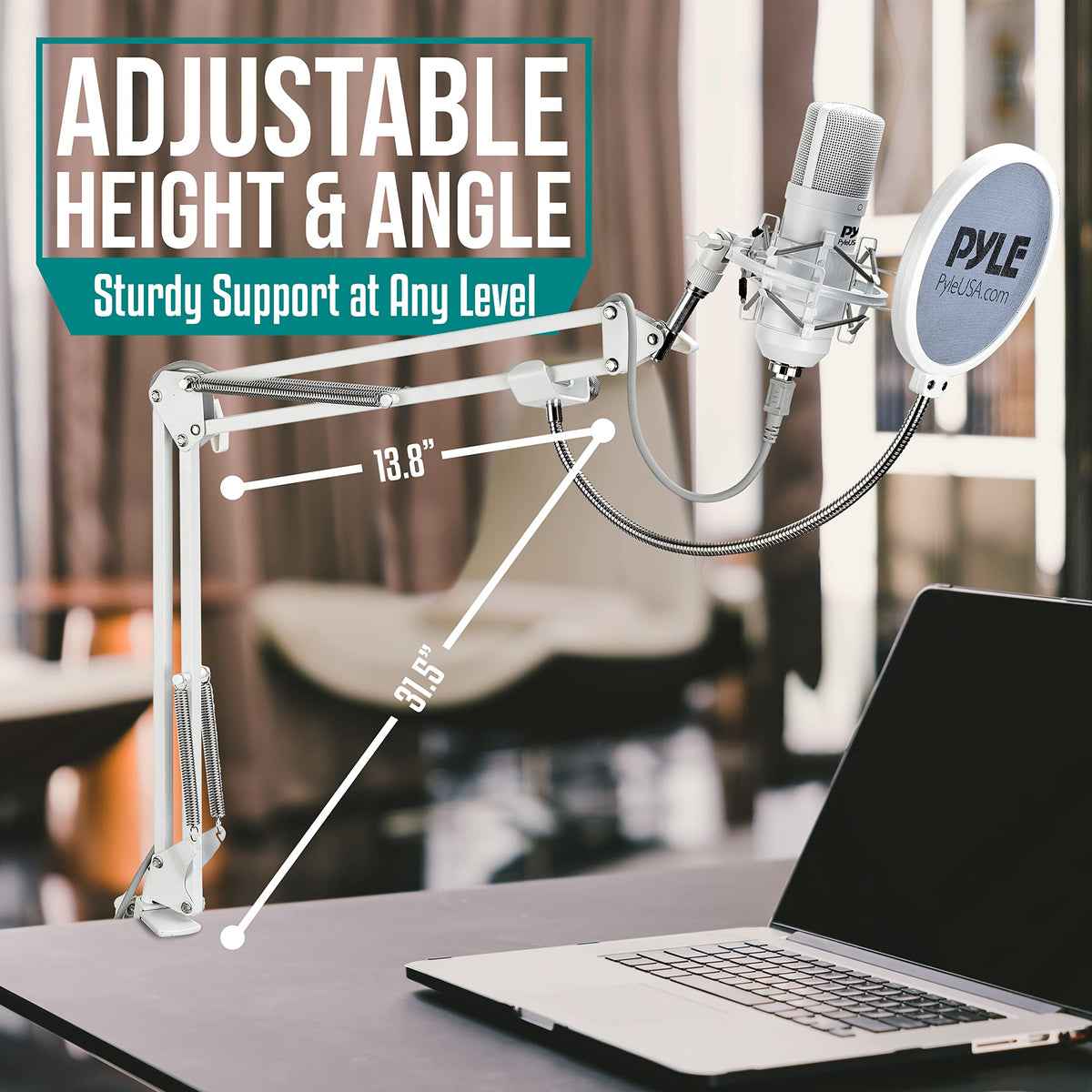 USB Studio Mic Desk Microphone Streaming Kit Professional Audio Cardioid Condenser Boom Arm Stand, Pop Filter, for Podcast Gaming Setup, Studio