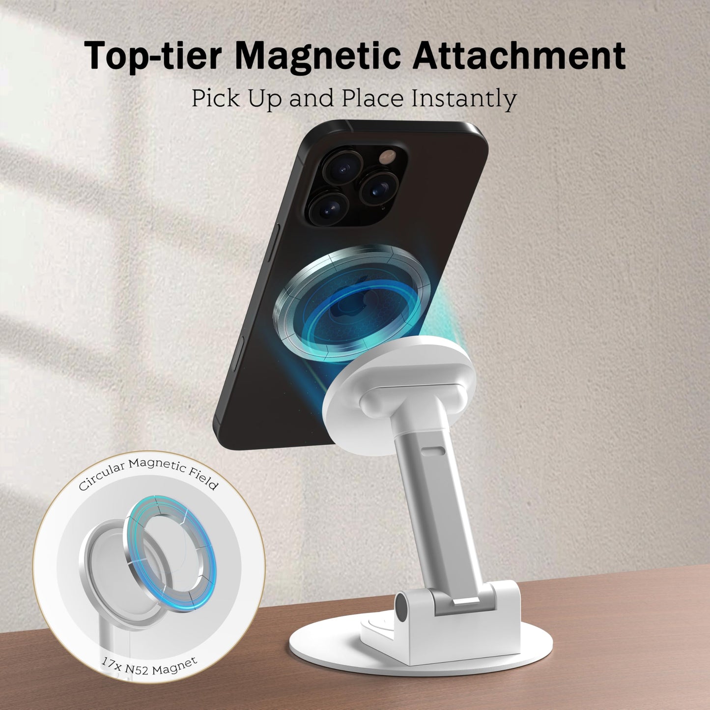 HZZADZXW Magnetic Phone Stand for MagSafe, Compatible for All Smartphones with Metal Ring, Height Adjustable Stand with 360° Rotation, Compatible