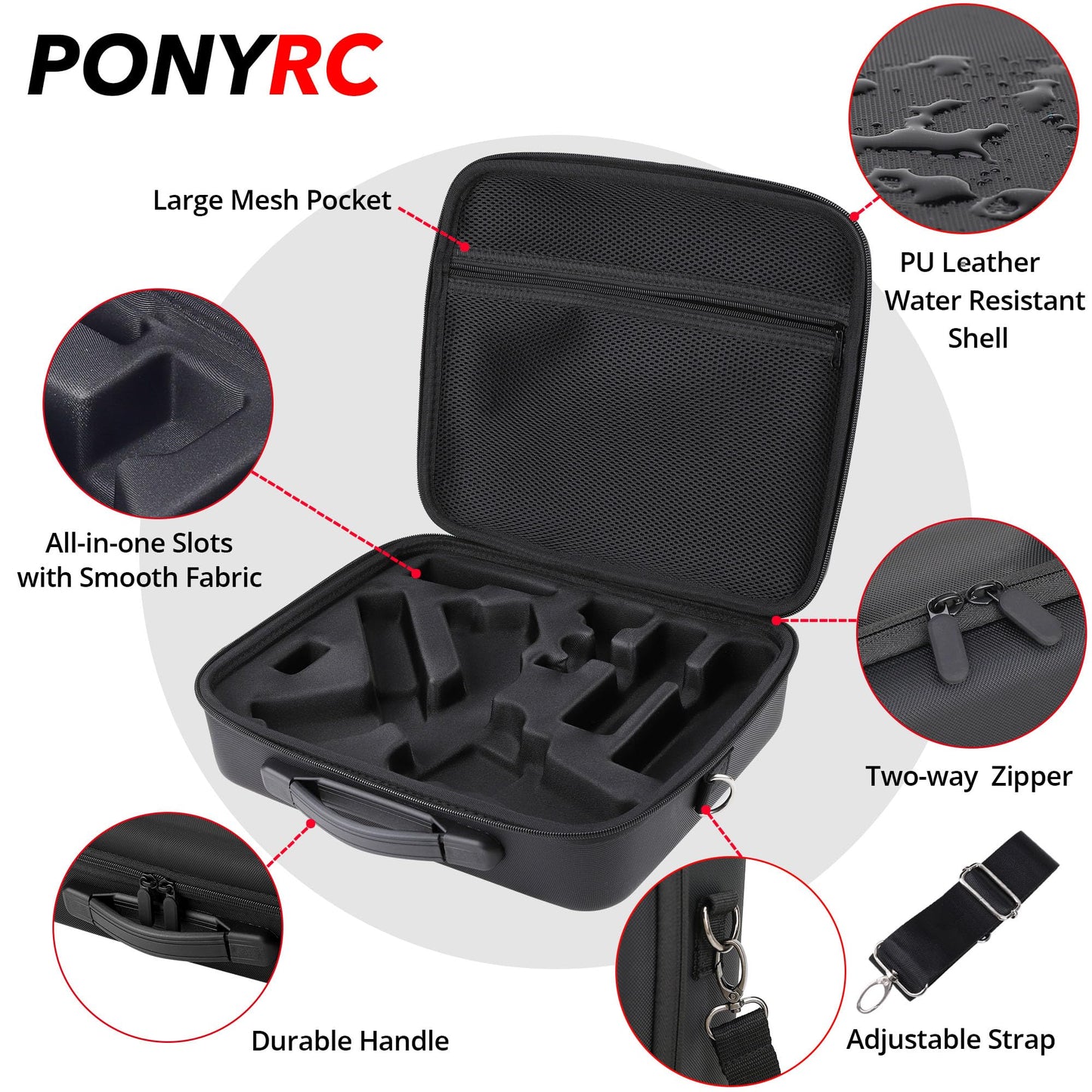 PONYRC RS 4 Mini Carrying Case, Waterproof Portable PU leather Storage Shoulder Bag Travel Case for DJI RS 4 Mini Creator Combo Gimbal Lightweight