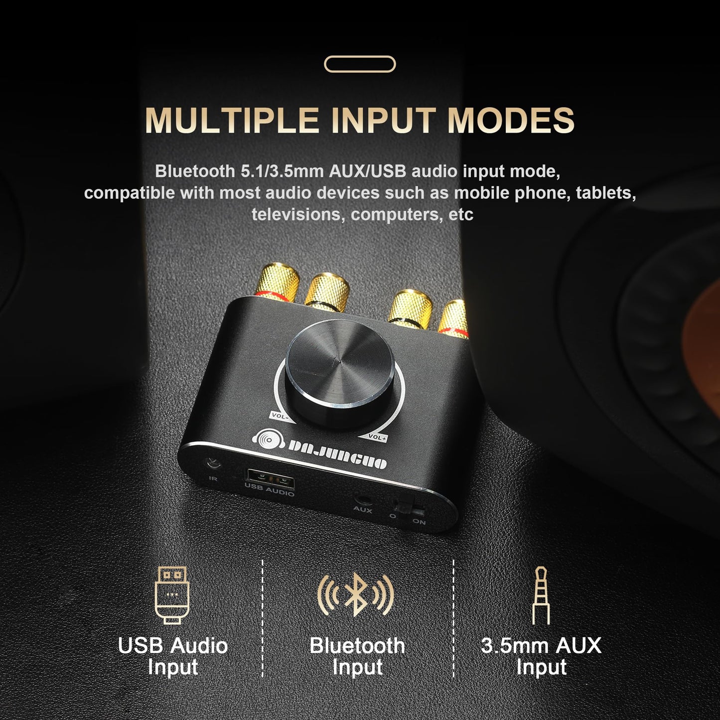 X100H Audio Amplifier 2.0 Channel 100W+100W TPA3116D2 Power Amplifier,Supports Bluetooth5.1/USB/3.5mm AUX Input