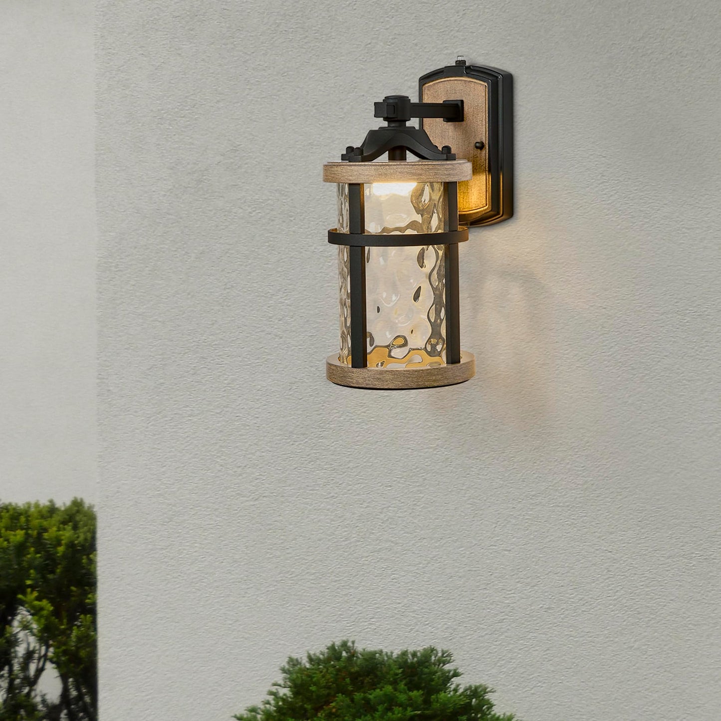 Maxxima LED Outdoor Wall Light, Black w/Wood Grain, Photocell, 800 Lumens
