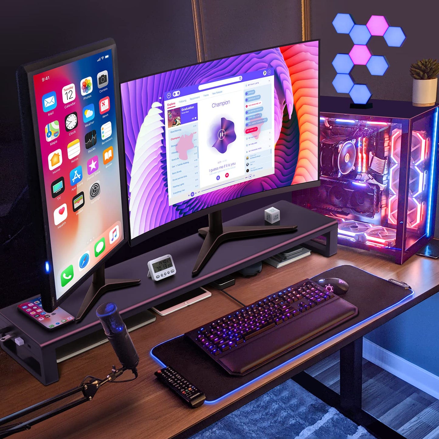 Vaydeer Dual Monitor Stand Computer Riser with USB 3.0 Hub Ports, Double Metal Stand for 2 Computer, TV, PC, Printer, Multi Media Speaker
