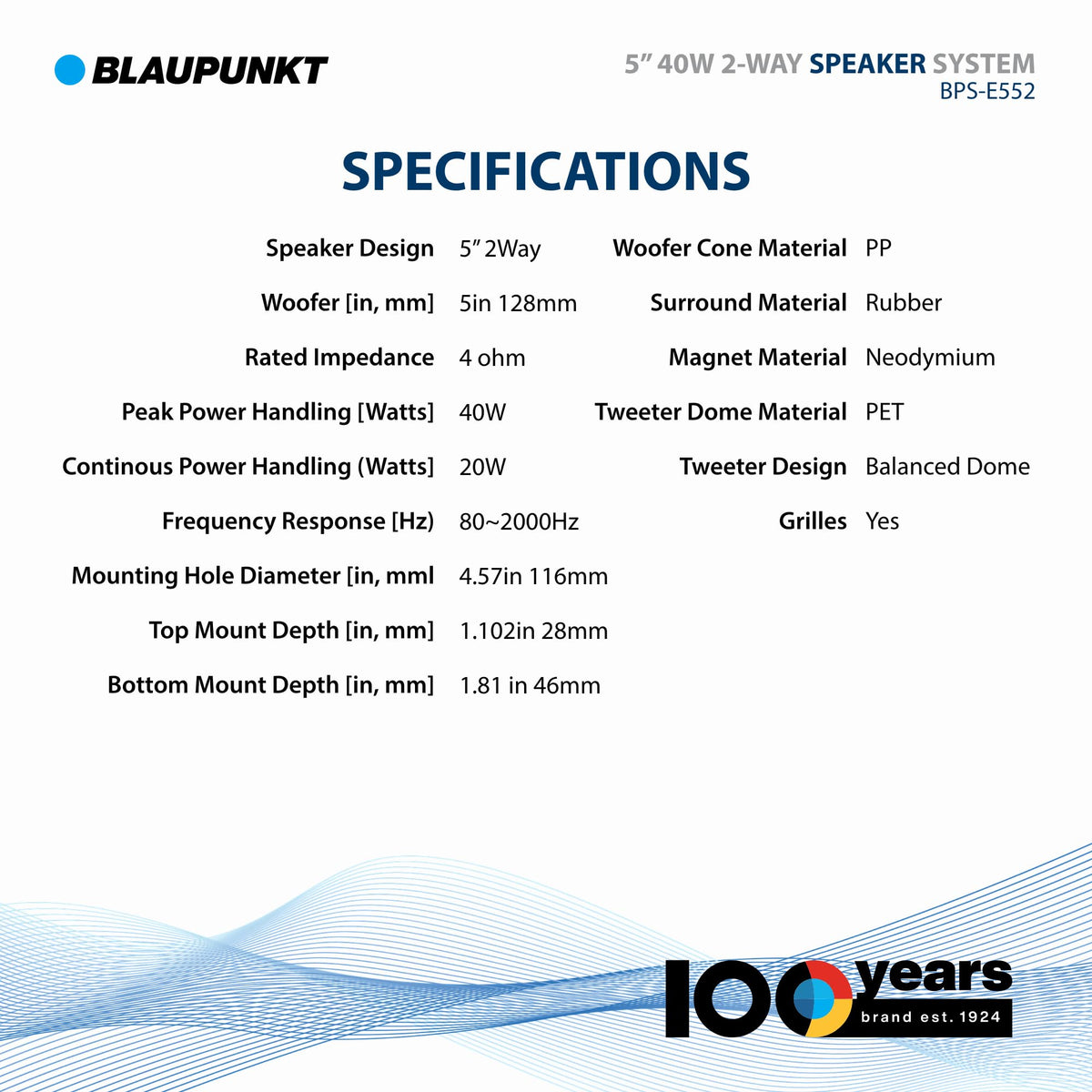 BLAUPUNKT BPS-E552 5" 2-Way Car Speakers 80W with Grilles - Superior Sound Clarity, Durable Design, Easy Install - Pair Bundle with Gravity Magnet Phone Holder