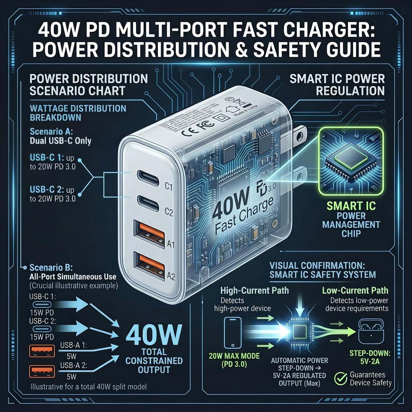TT&C 40W USB C Charger Block 2-Pack, 4-Port Fast Charging Block (2 USB-C + 2 USB-A), Compact Multi-Device Wall Plug Adapter for iPhone 17,16,15,14,13
