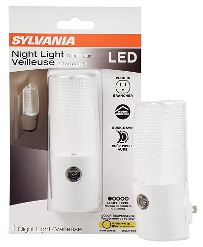 SYLVANIA Automatic Traditional Style Night Light, 10 Lumens, Warm White, 3000K, Plug-In - 1 Pack (64990)