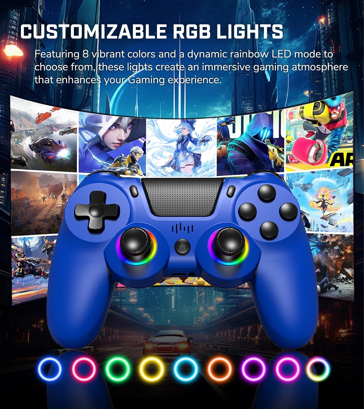 TJPD 2-Pack Wireless Controller for PS4/Pro/Slim & PC?2 Programmable Rear Buttons, RGB Lighting, 800mAh Battery, Dual Vibration, 6-Axis Gyro, Built-in