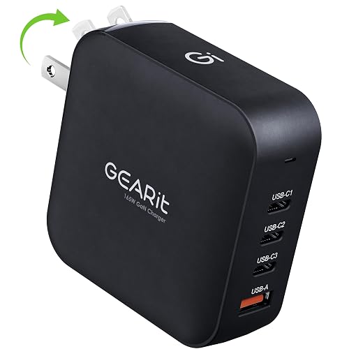 GEARit 165W USB C Charger Block - Fast Charging 4-Port GaN Wall Charger with PD 3.1 & PPS for Apple, Samsung, Dell XPS, MacBook Air/Pro, iPhone, iPad