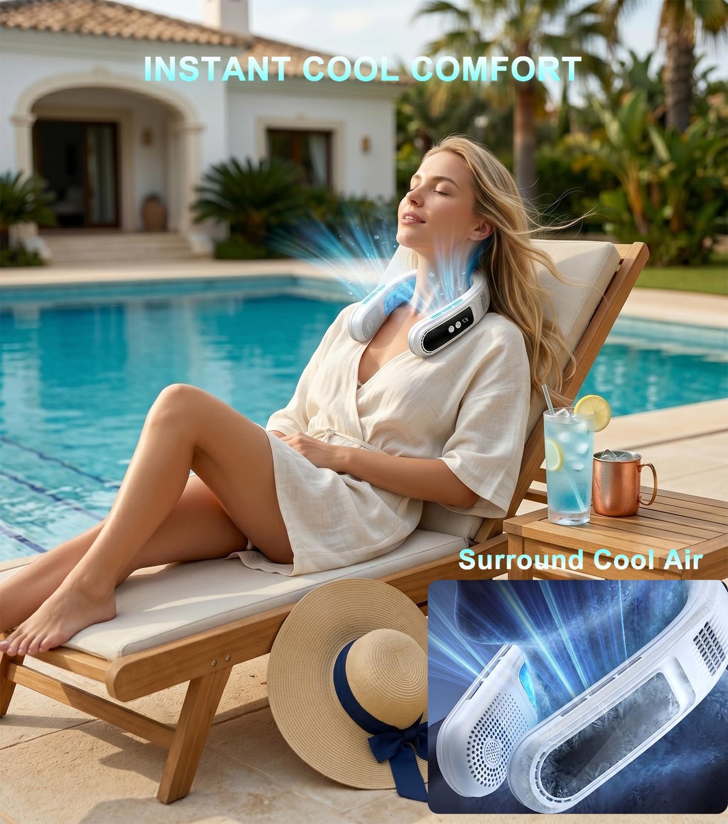 Neck Air Conditioner with 2 Icy Cooling Plates, Portable Neck Fans Blow Cold Air Rechargeable, Wearable Bladeless Fan Personal AC Dual Turbo,LED