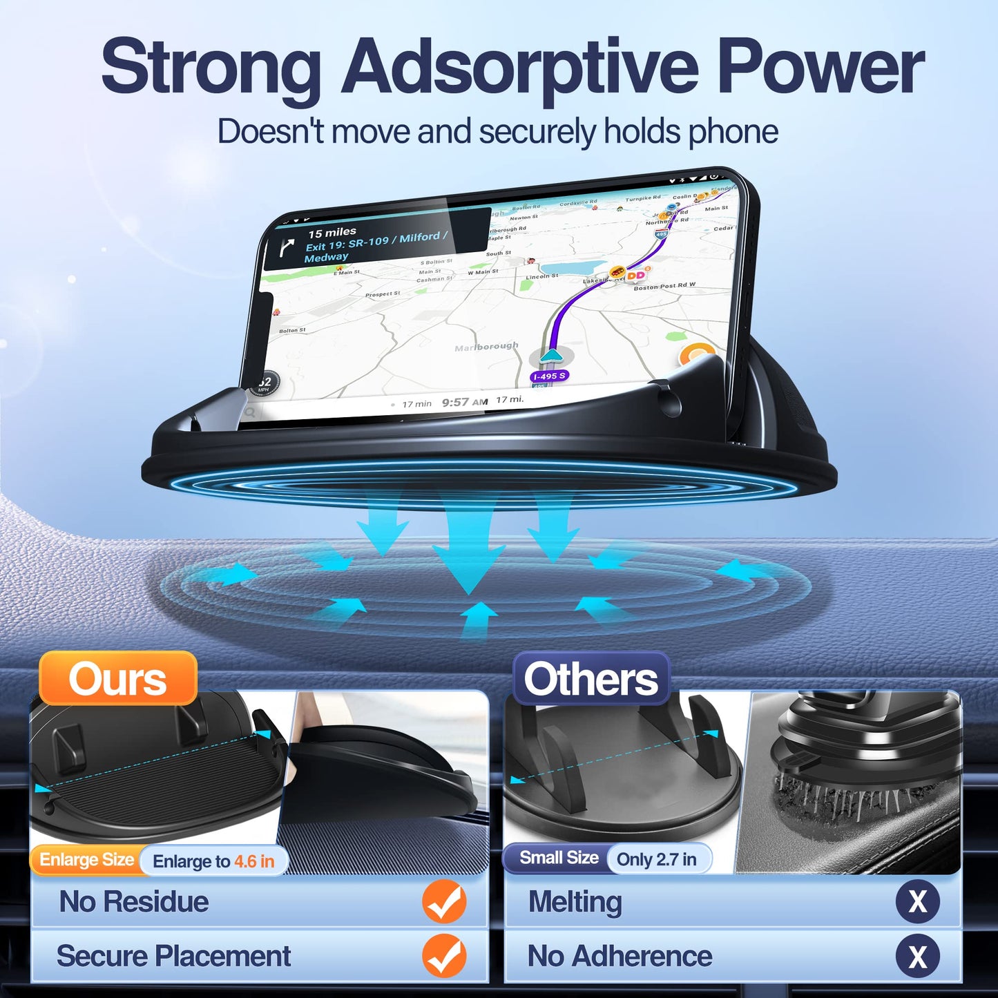 Loncaster Car Phone Holder, Car Phone Mount Silicone Car Pad Mat for Various Dashboards, Slip Free Desk Phone Stand Compatible with iPhone, Samsung