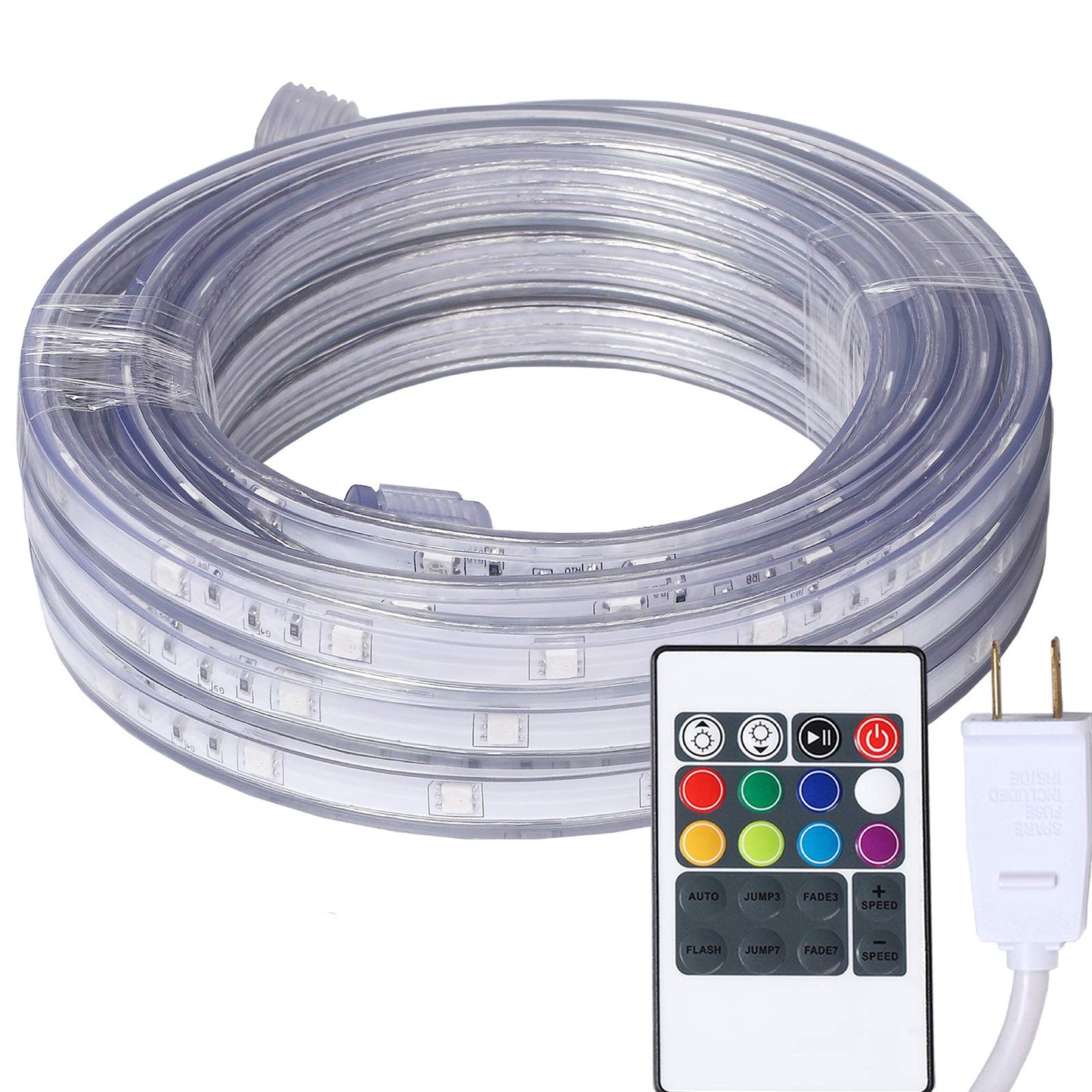 16.4 Feet Flat Flexible LED Rope Lights, Color Changing RGB Strip Light with Remote Control, 8 Colors Multiple Modes, Plug in Novelty Lighting