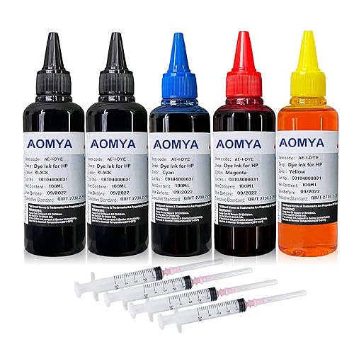 Aomya Compatible Ink Refill Kit for HP 61 60 62 63 950 951 564 920 901 Inkjet Printer Cartridges Refillable Cartridge CIS CISS System (5x100ml 2