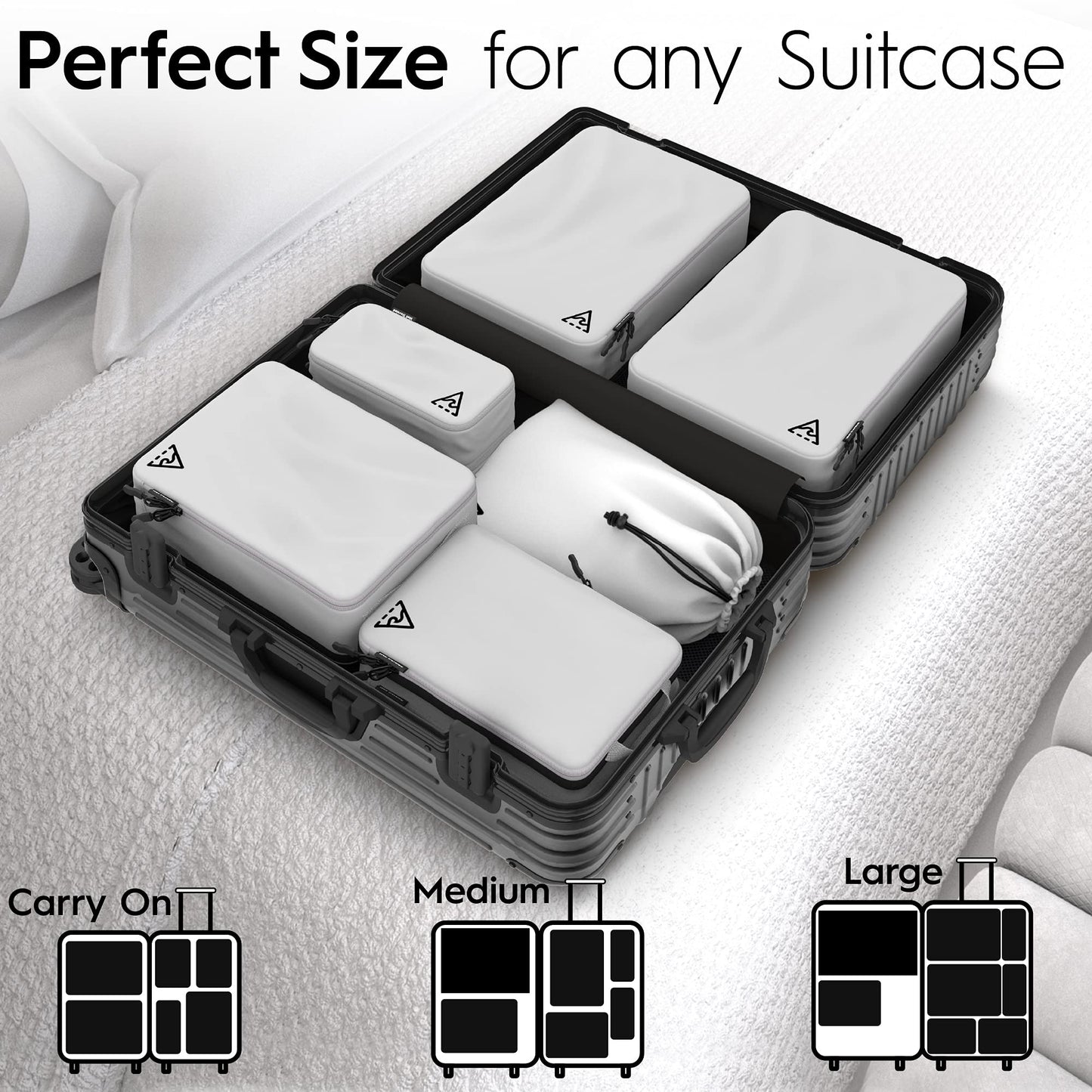 8-Piece Deluxe Compression Packing Cubes – Maximize Luggage Space with Double Capacity Design, Large, Medium & Small Travel Set