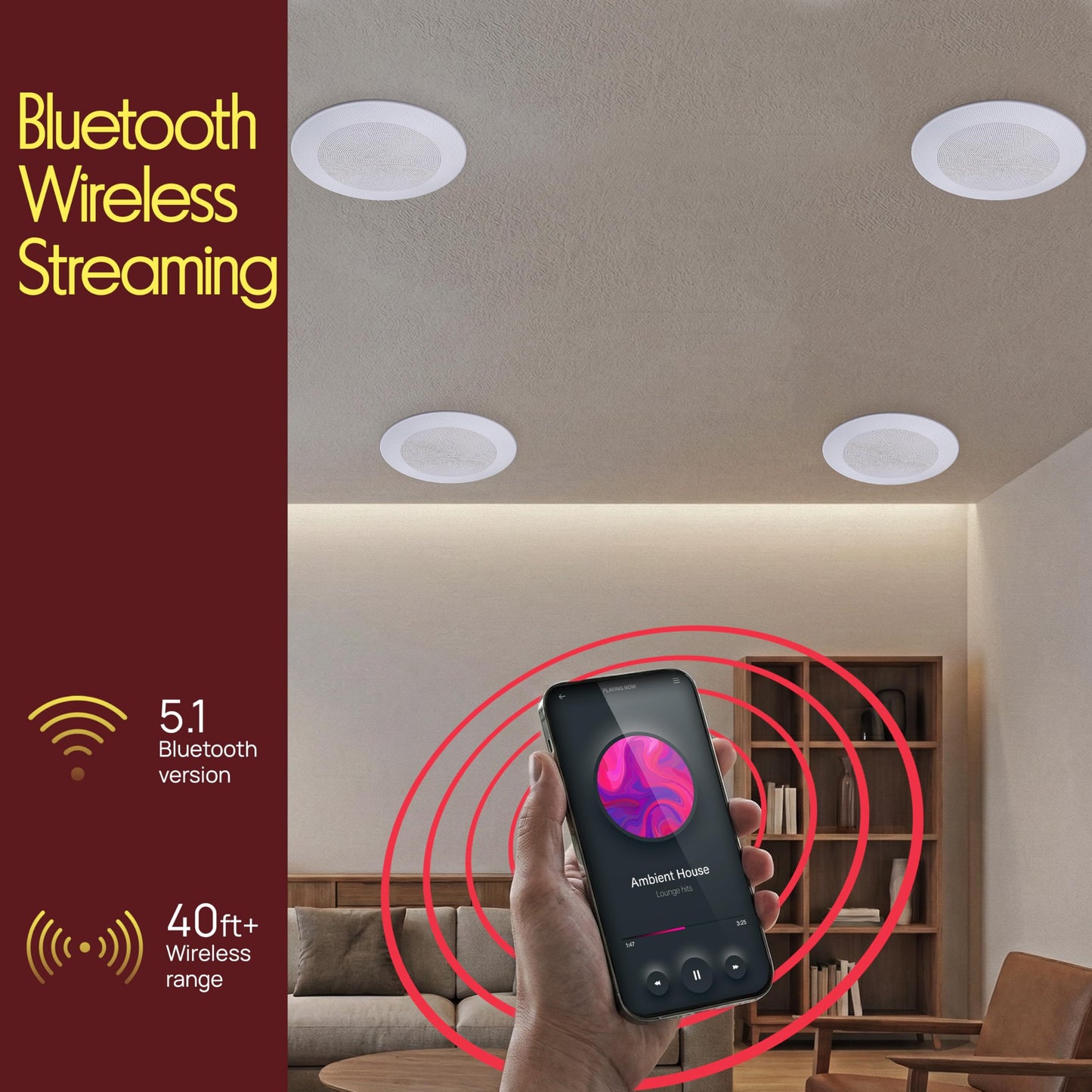 Pyle 8” 4 Bluetooth Flush Mount - In-wall In-ceiling 2-Way Speaker System Quick Connections Changeable Round/Square Grill Polypropylene Cone & Tweeter