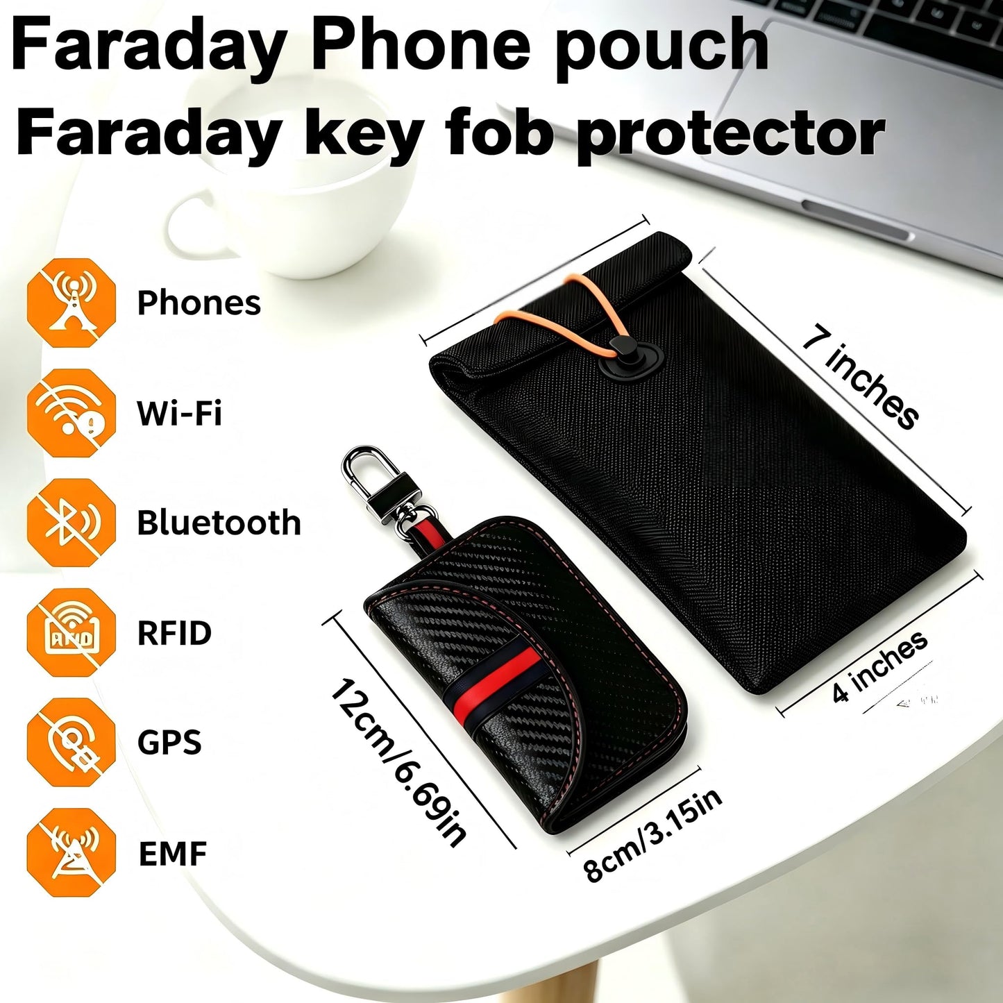 SIRUOO Go Dark Faraday Pouch for Key Fob and Phones, 2 Pack, Signal Blocking Faraday Bags, RFID Key Fob Protector for Anti-Tracking, Anti-Hacking,with
