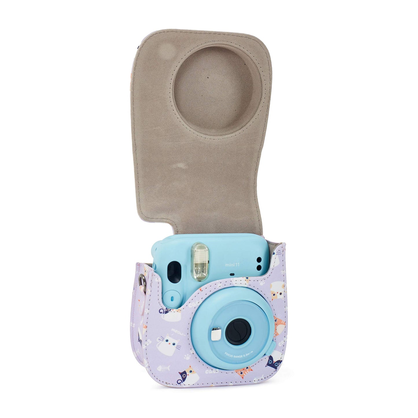 Phetium Instant mini 12 Camera Protective Case Compatible with Instax Mini 12 11,PU Leather Bag with Pocket and Adjustable Shoulder Strap (Purple Cat)