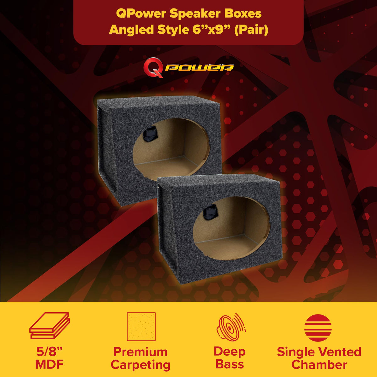 Q Power TW6X9 Angled 6x9-Inch Sealed Speaker Box, Pair