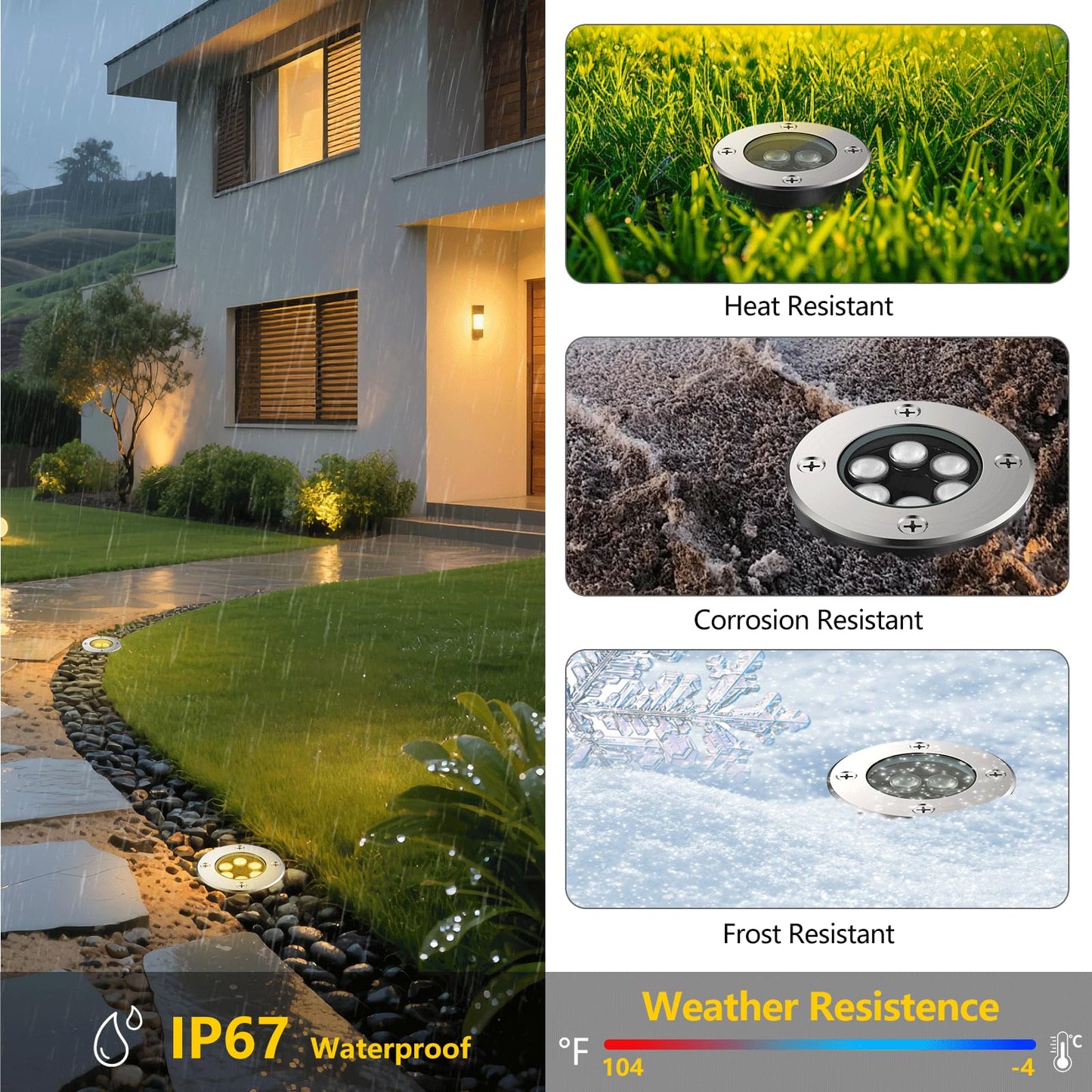JESLED Outdoor Landscape Lights, 6W LED In Ground Well Lights, 12V 24V 3000K Warm White, IP67 Waterproof Low Voltage Landscaping Spotlight