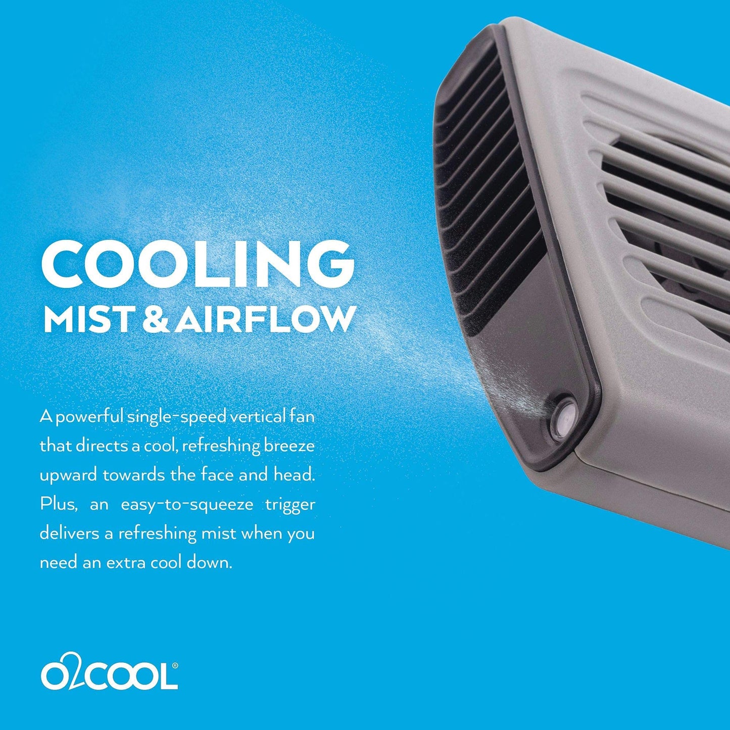 O2COOL Deluxe Misting Necklace Fan Battery Powered Travel Gray