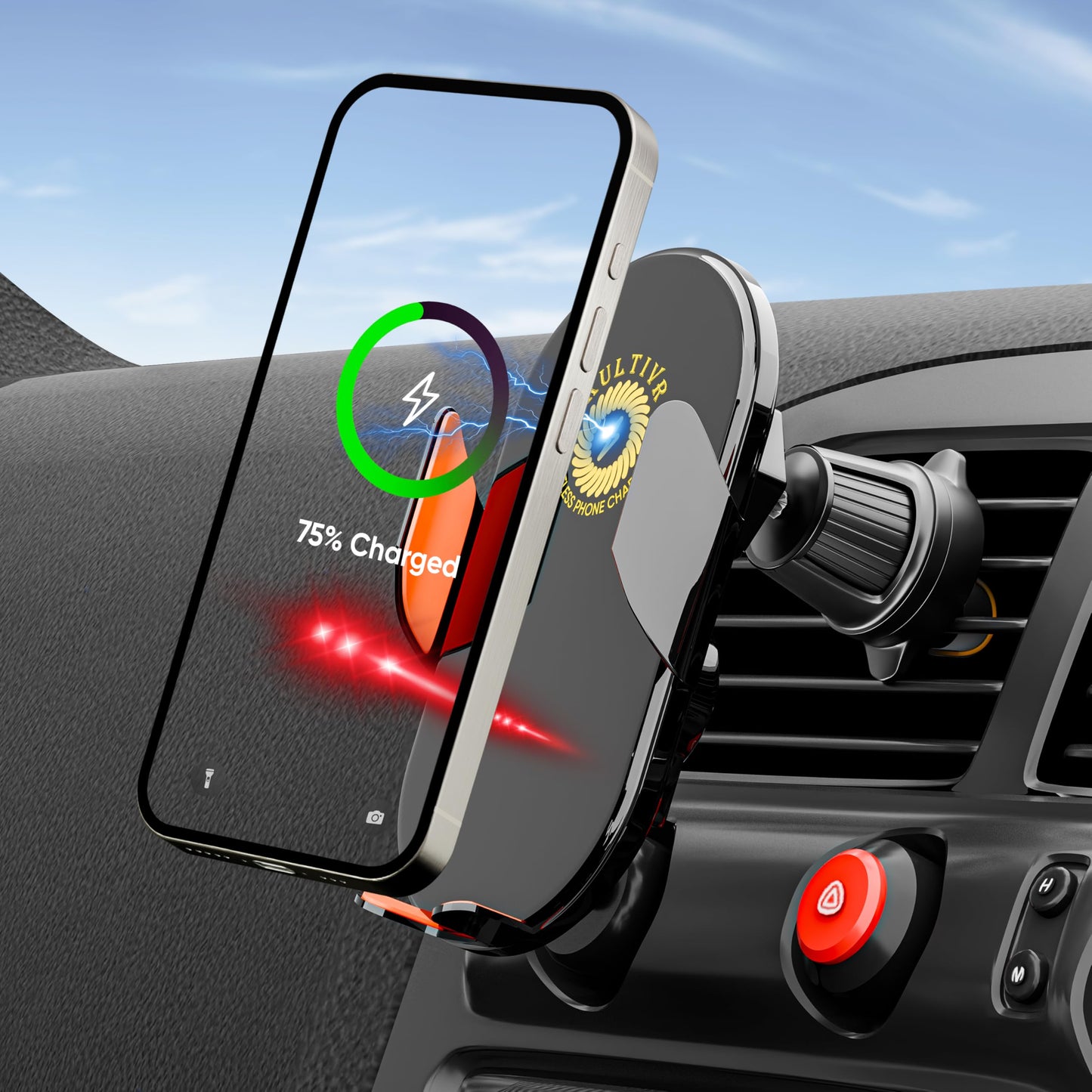 KULTIVR Car Vent Phone Holder - Wireless Fast Charging MagSafe Mount for iPhone and Android with Automatic Clamping, Built-in Battery and Sensors
