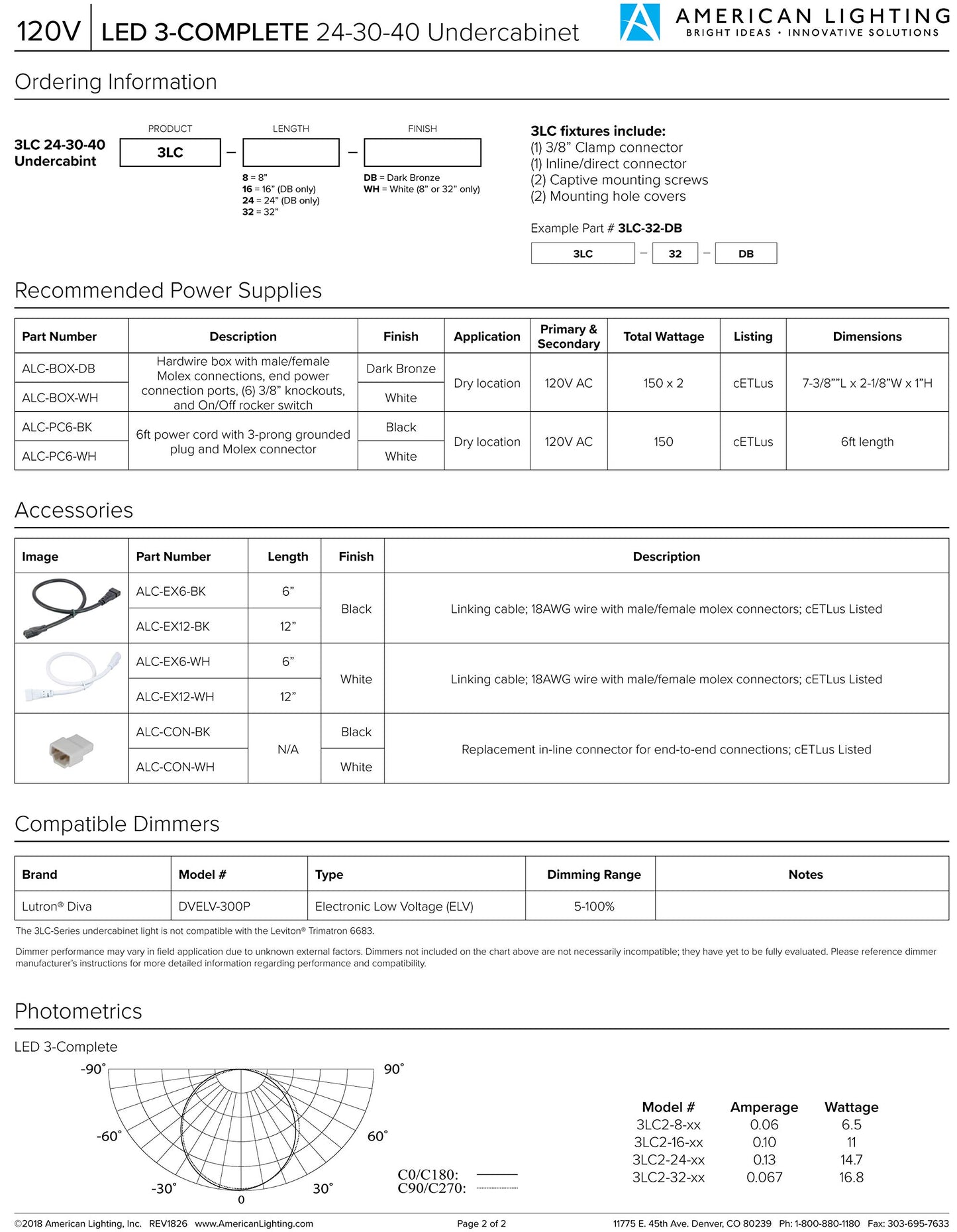 American Lighting 3LC-32-DB LED 3-Complete Dimmable Under Cabinet Fixture, Switchable Color Temperatures, 32-inch, Dark Bronze