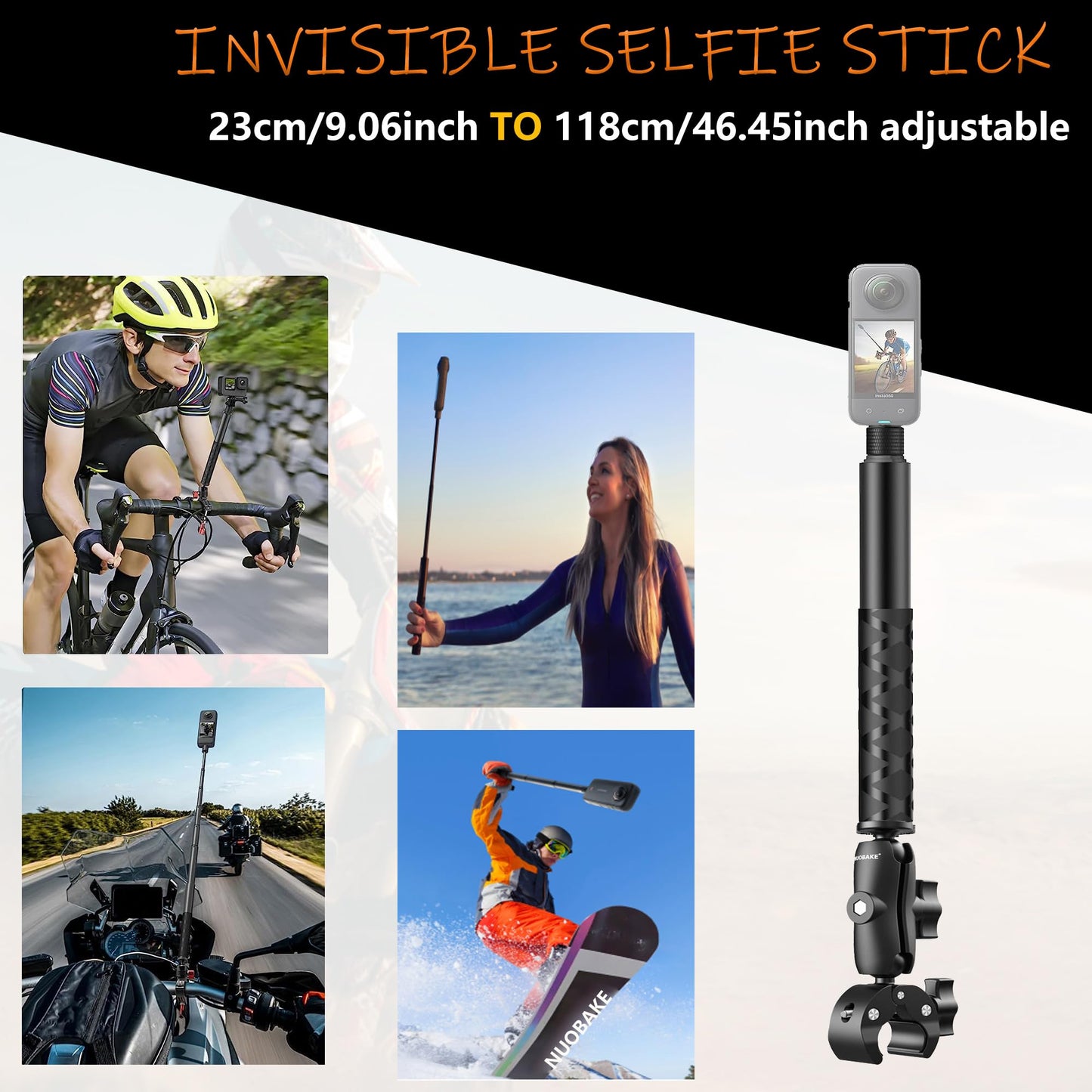 Bike Motorcycle Handlebar Mounting Bundle Kit for Insta360, Third-Person Bicycle Handlebar Selfie Stick Clamp Action Camera Accessories Mount