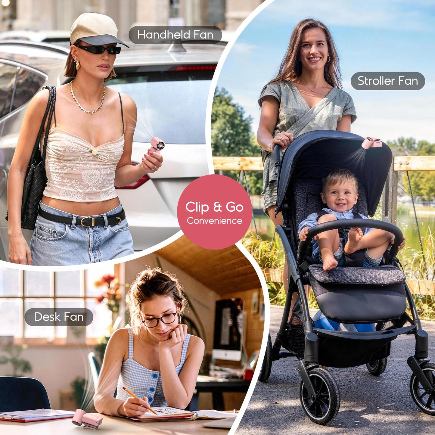 Portable Clip-On Mini Fan, Personal Handheld Fan for Stroller w/ LED Screen